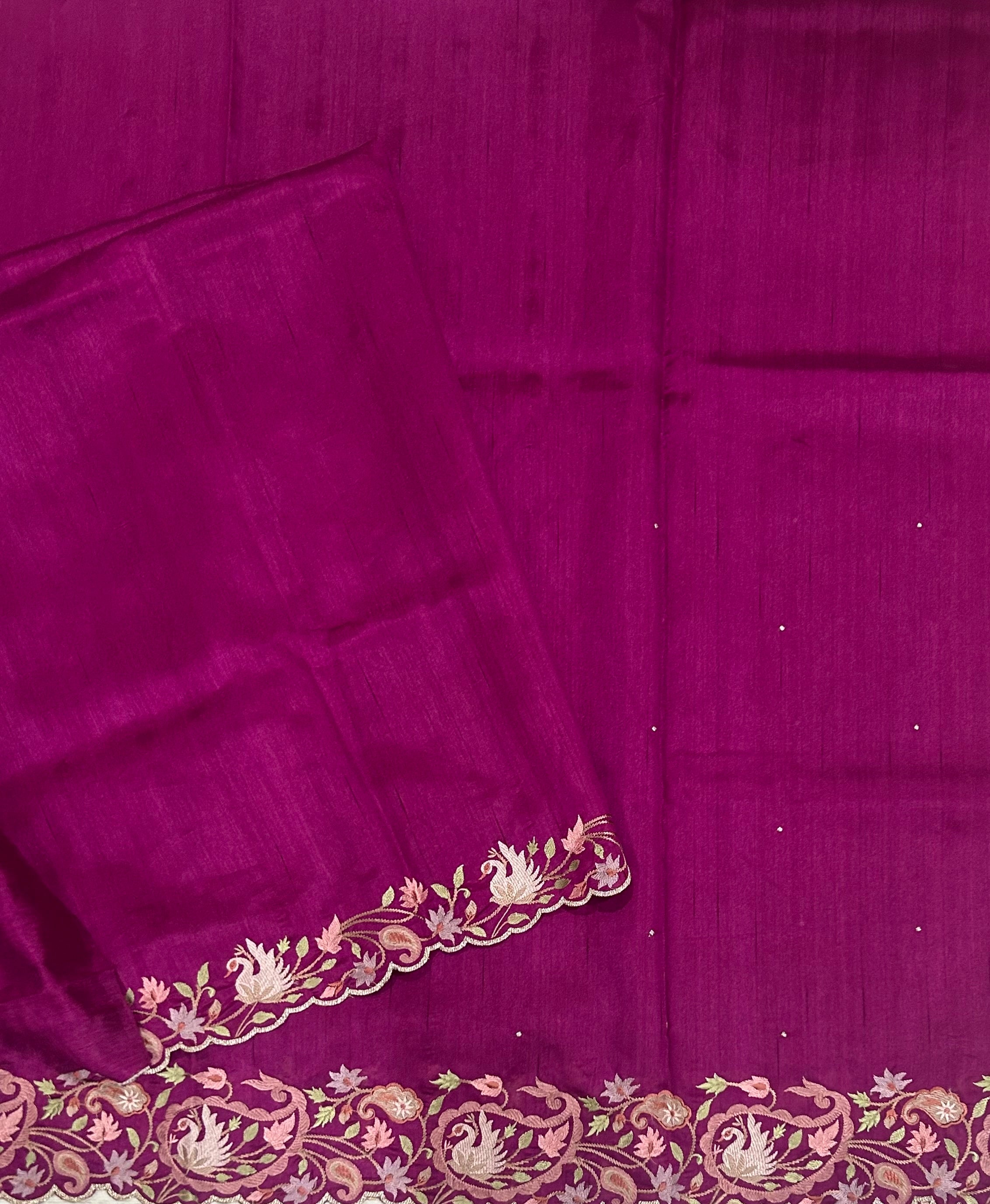 Purple embroidery work border semi Tussar 104 saree