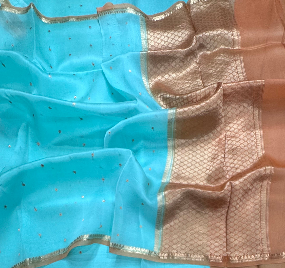 Distemper blue pure Kora Organza Saree 111