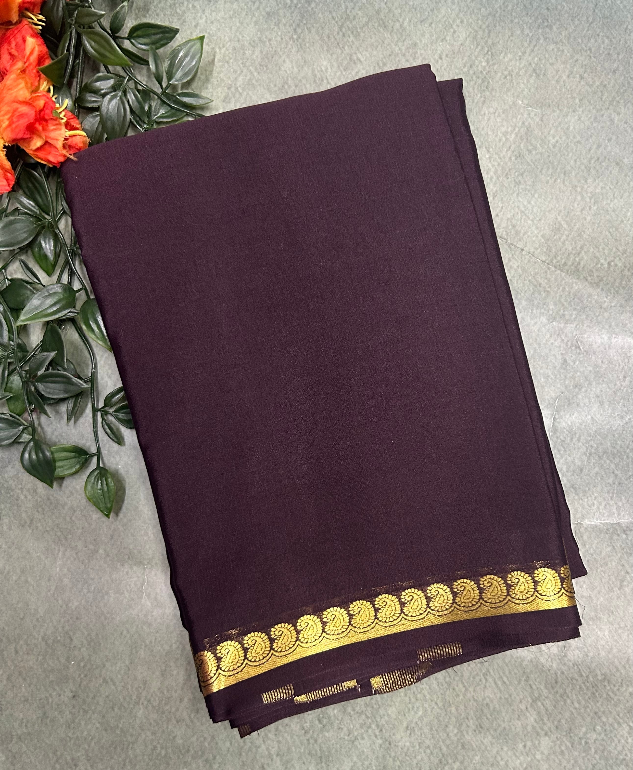 Dark wine pure Mysore crepe silk saree
