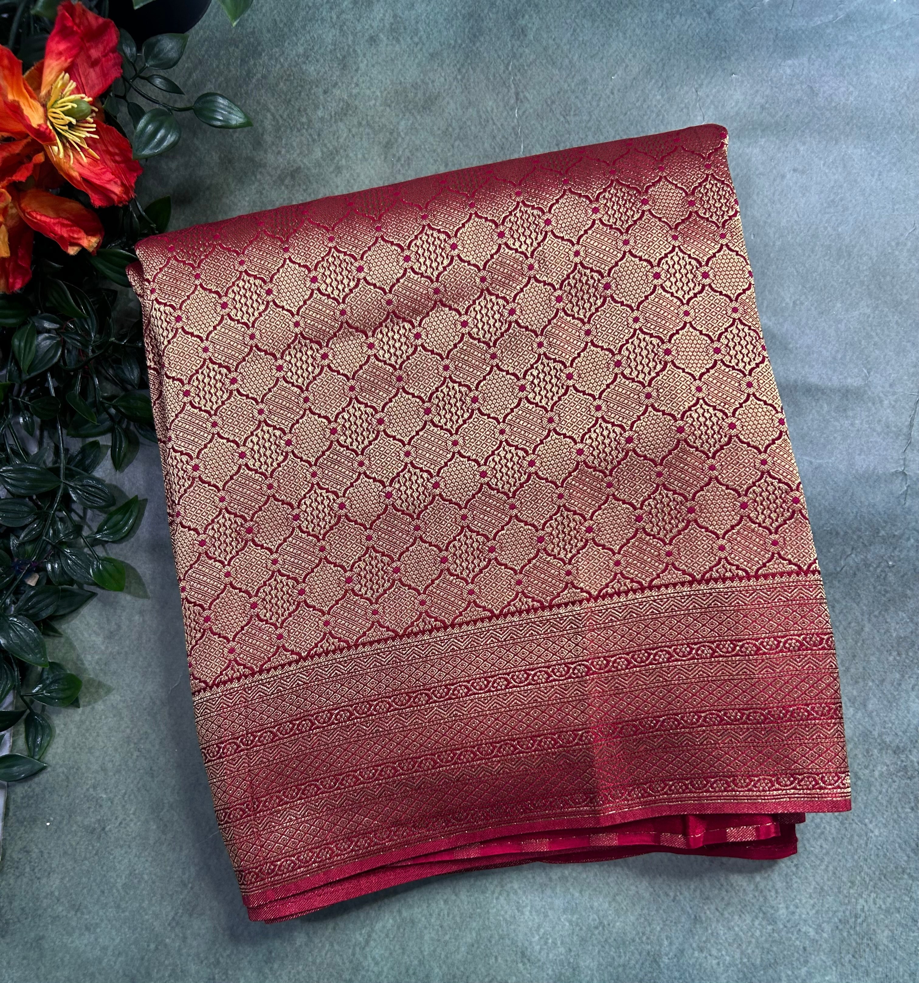 Red brocade semi georgette 105 saree