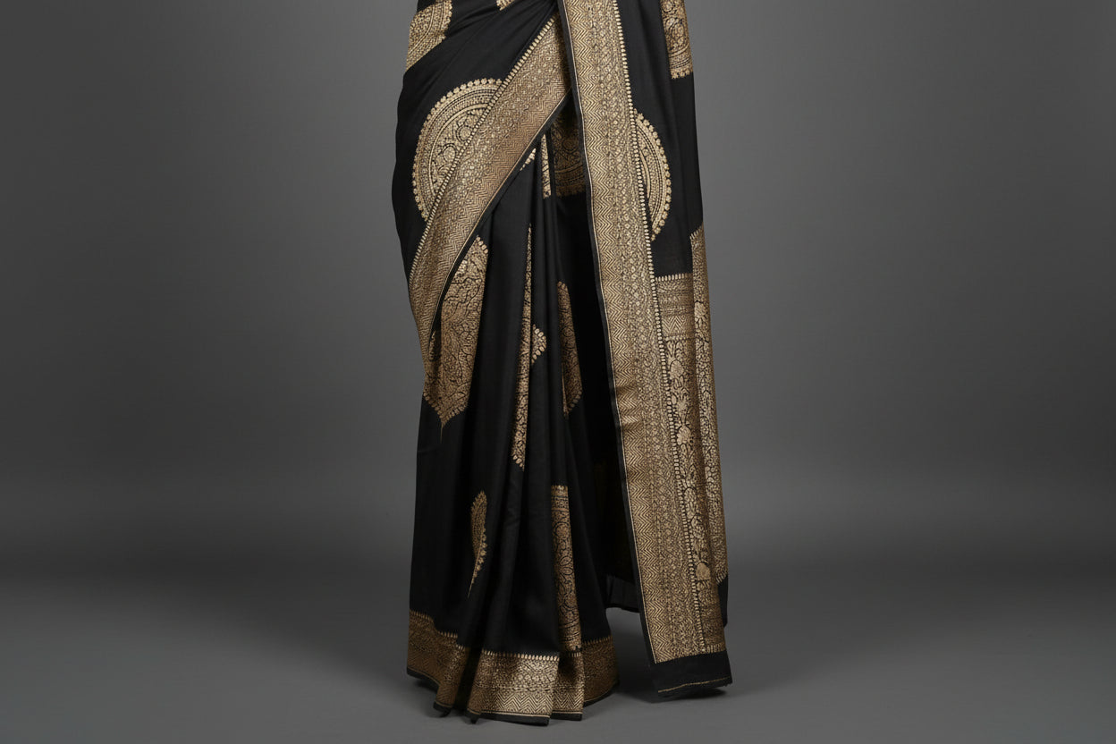 Black big Butta Banarasi pure crepe saree -101
