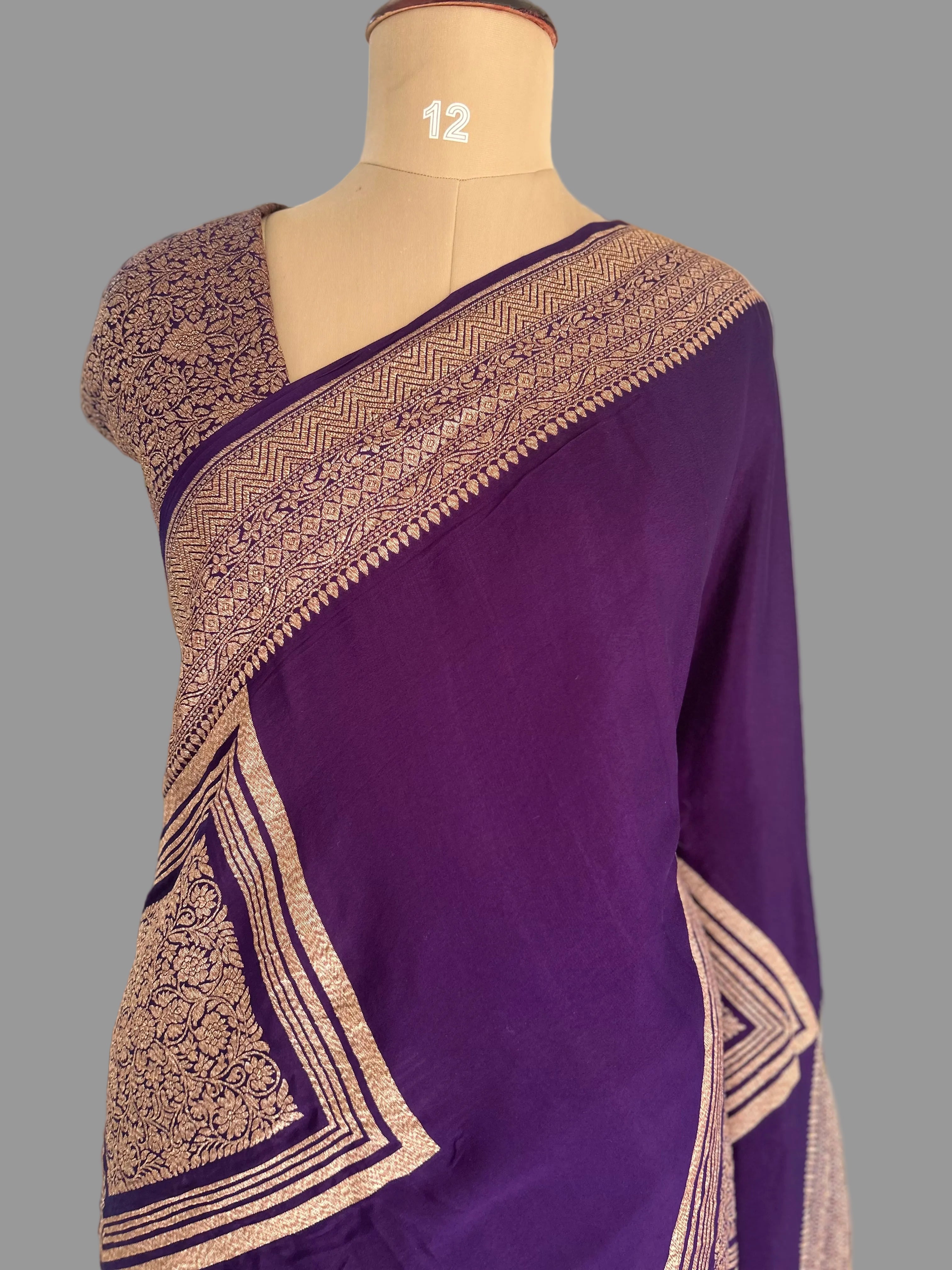 Purple abstract butta pure benarasi crepe 105 saree
