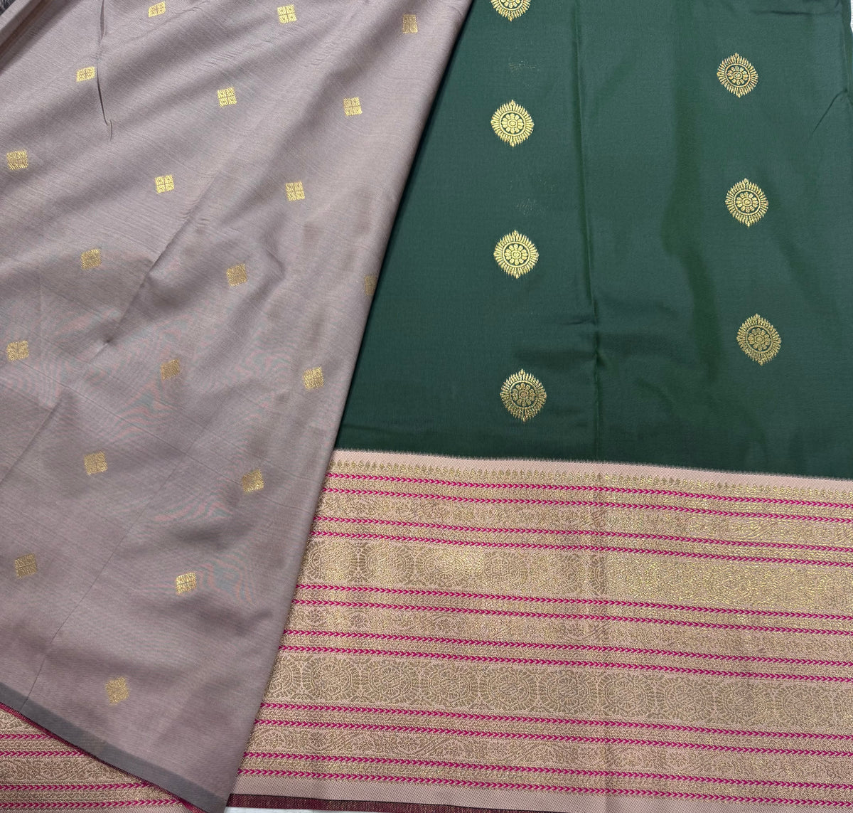 Bottle green Kanchi Border Semi Soft Silk Saree 110