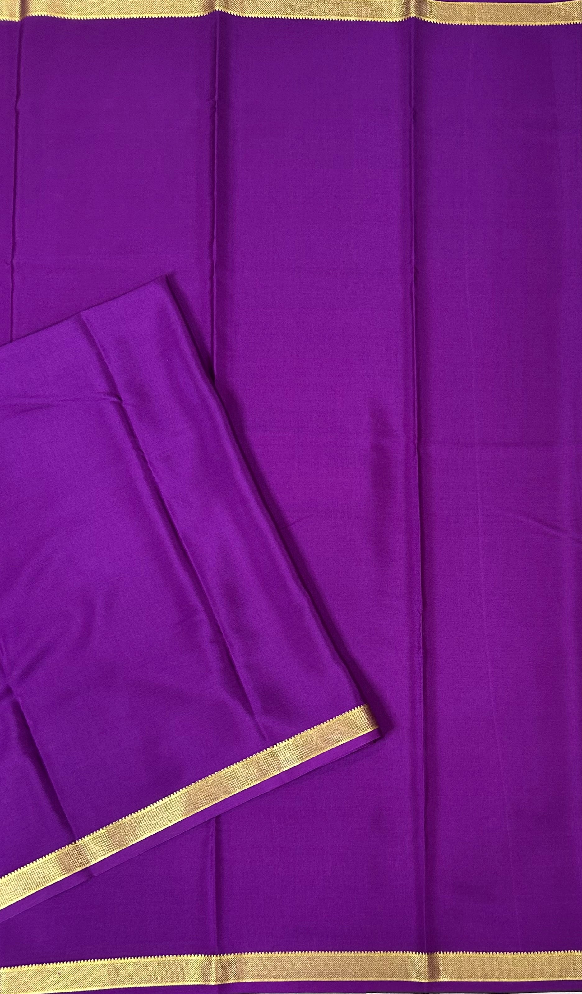 Purple plain one inch pure mysore silk-12 saree