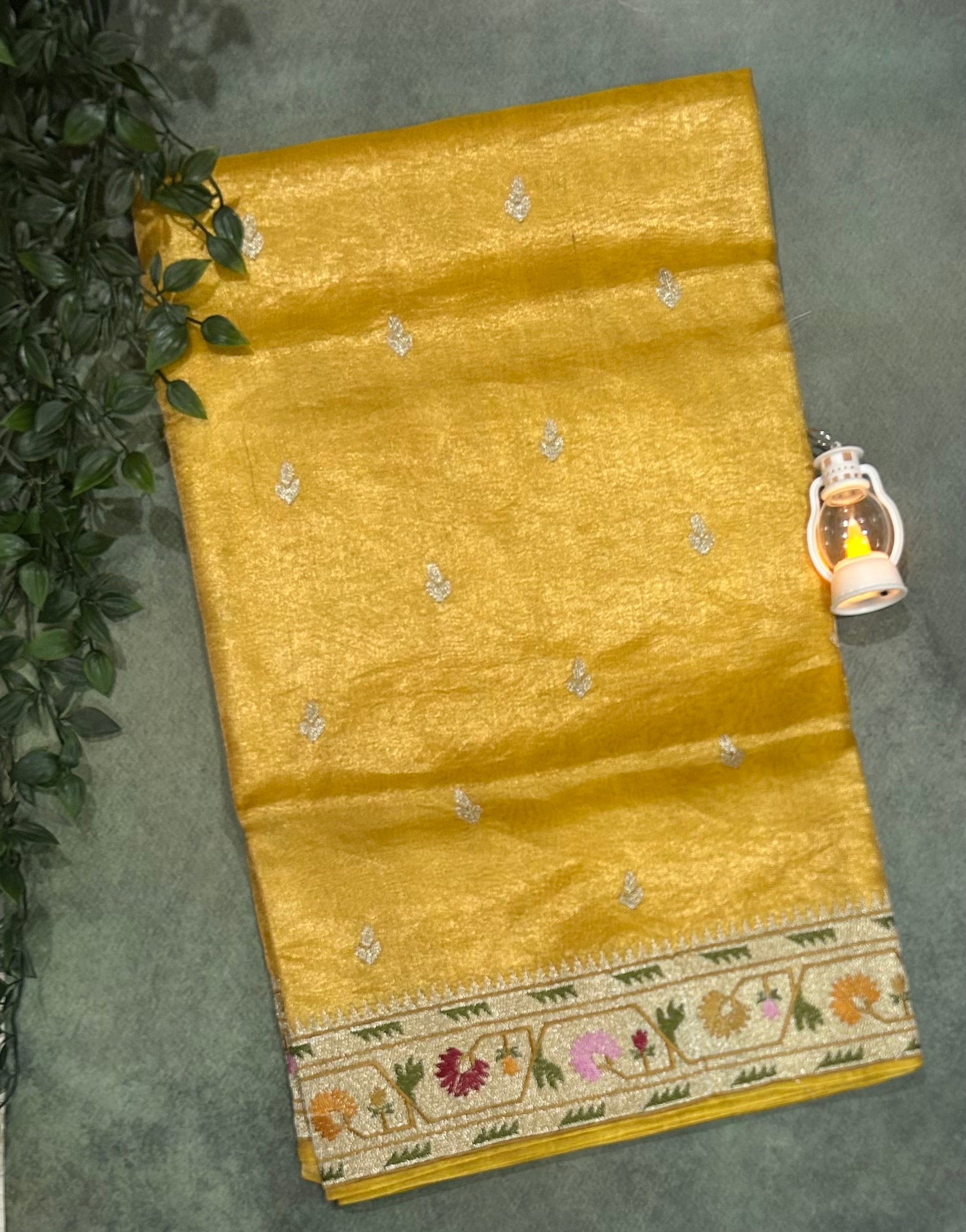 Yellow paithani border pure tissue-12 saree