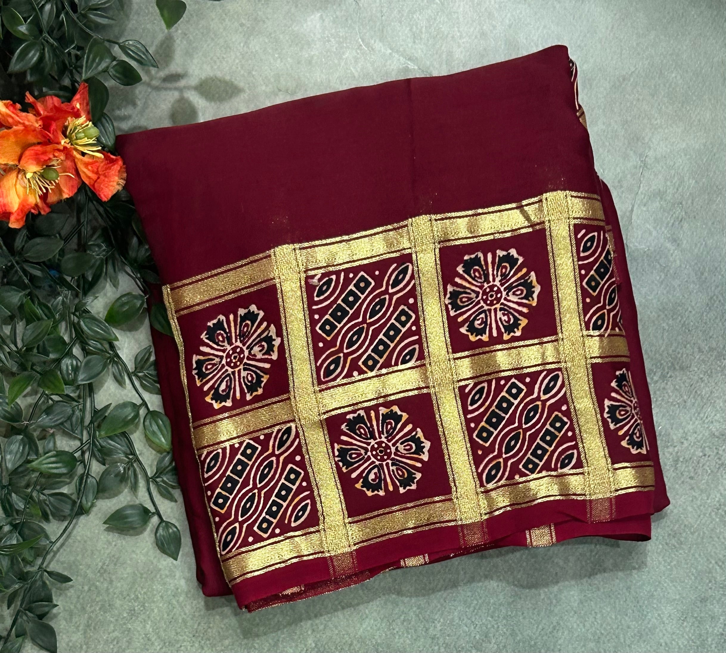 Dark maroon checks border modal silk 104 saree