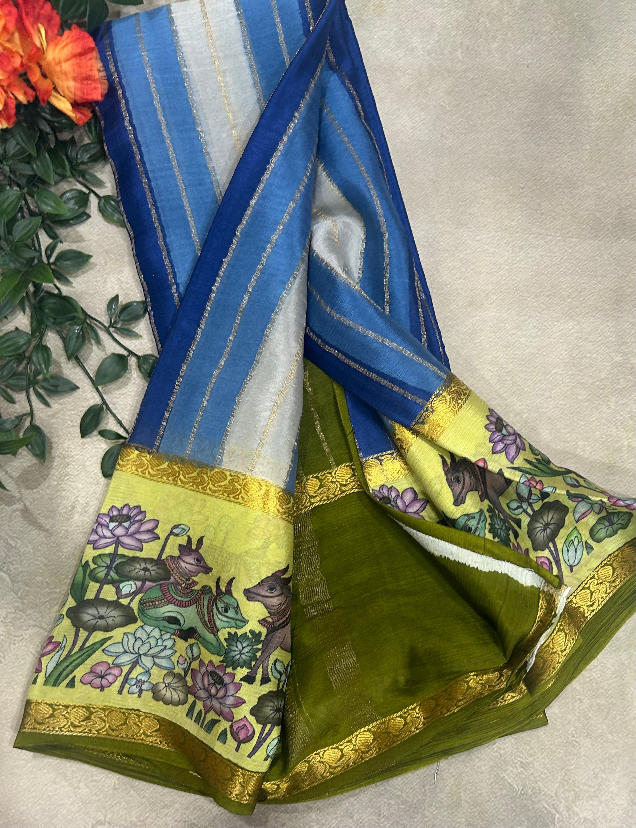 Rankart kalamkari border pure wrinkle 103 crepe silk saree