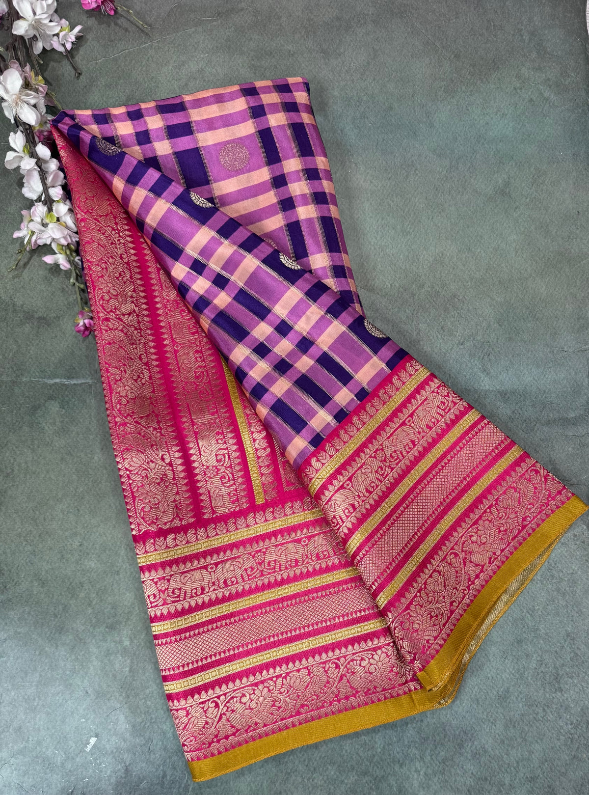 Purple Checks Semi Crepe Saree 110