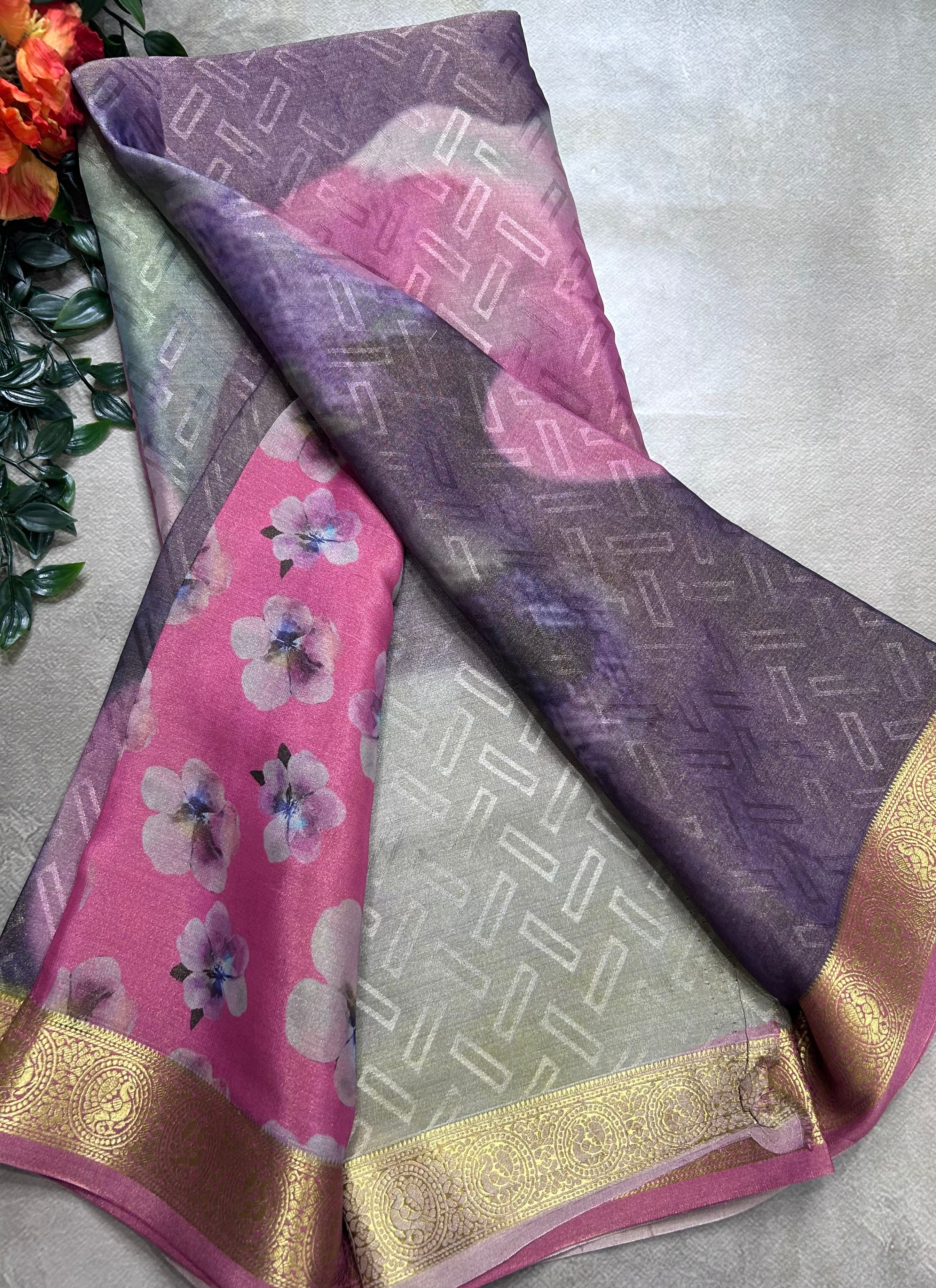Multicolour digital print pure mysore silk saree(DMS106)
