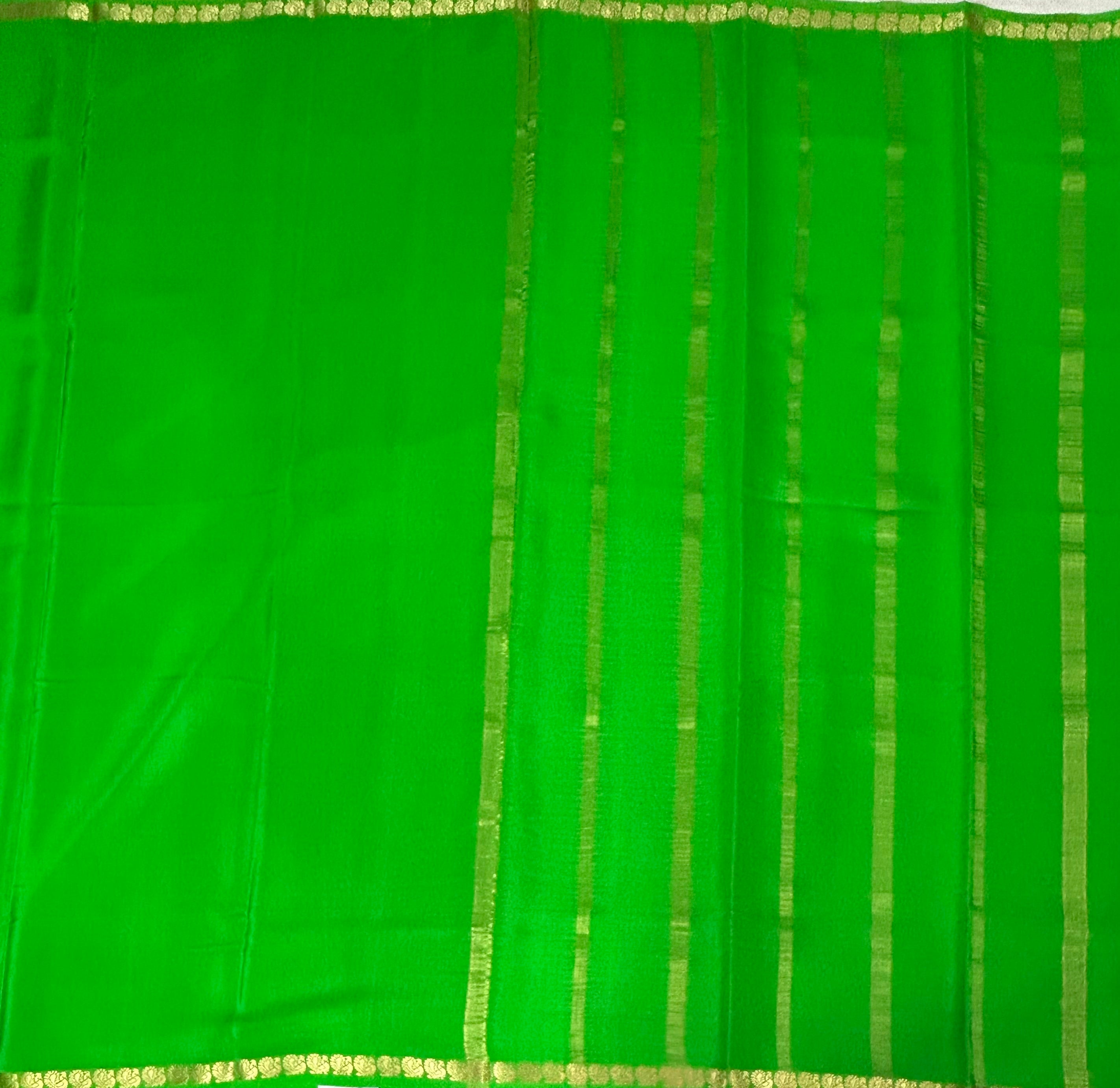 Parrot green-2 plain one inch pure mysore silk-12 saree