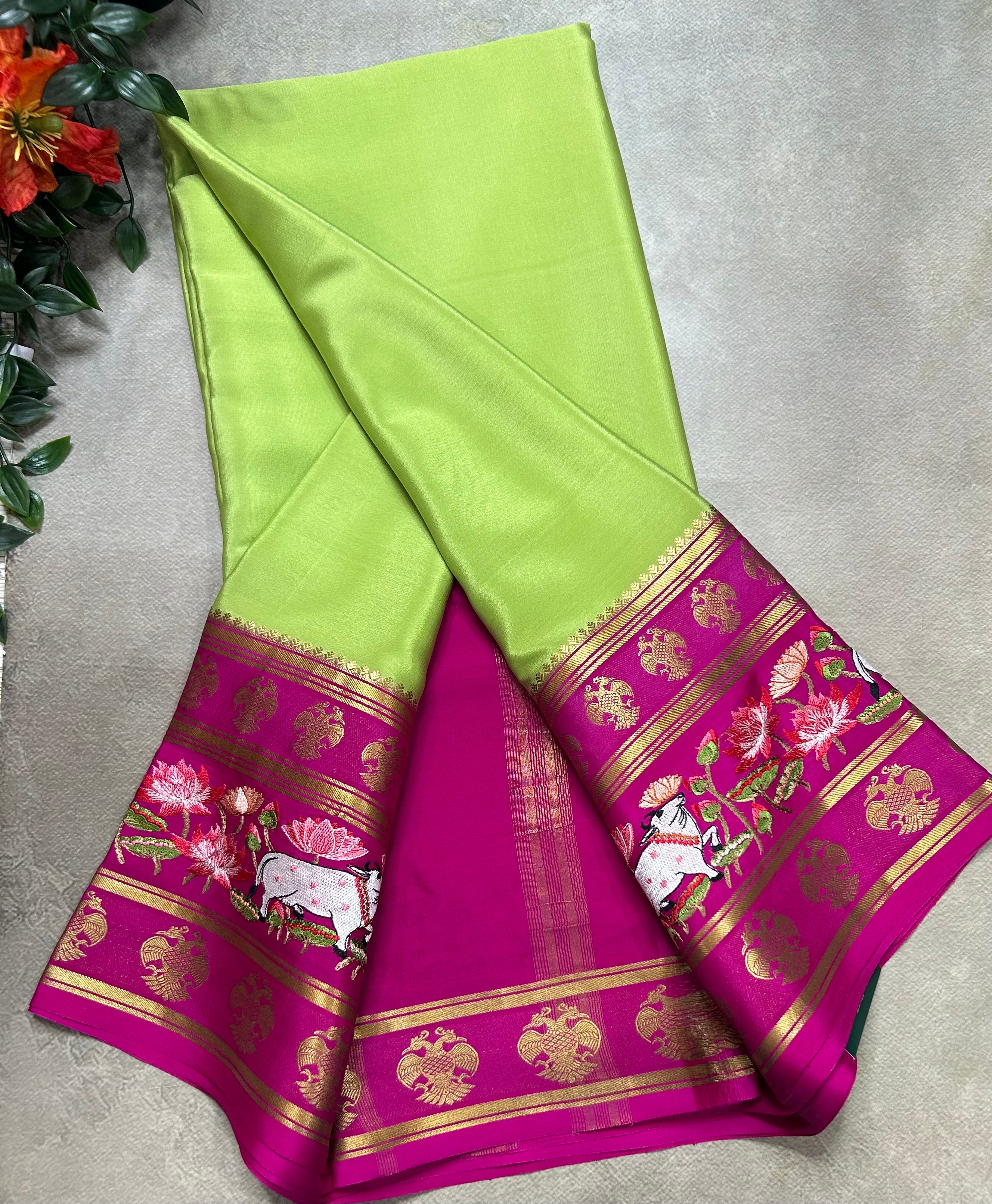 3D embroidery pure mysore silk-105 saree