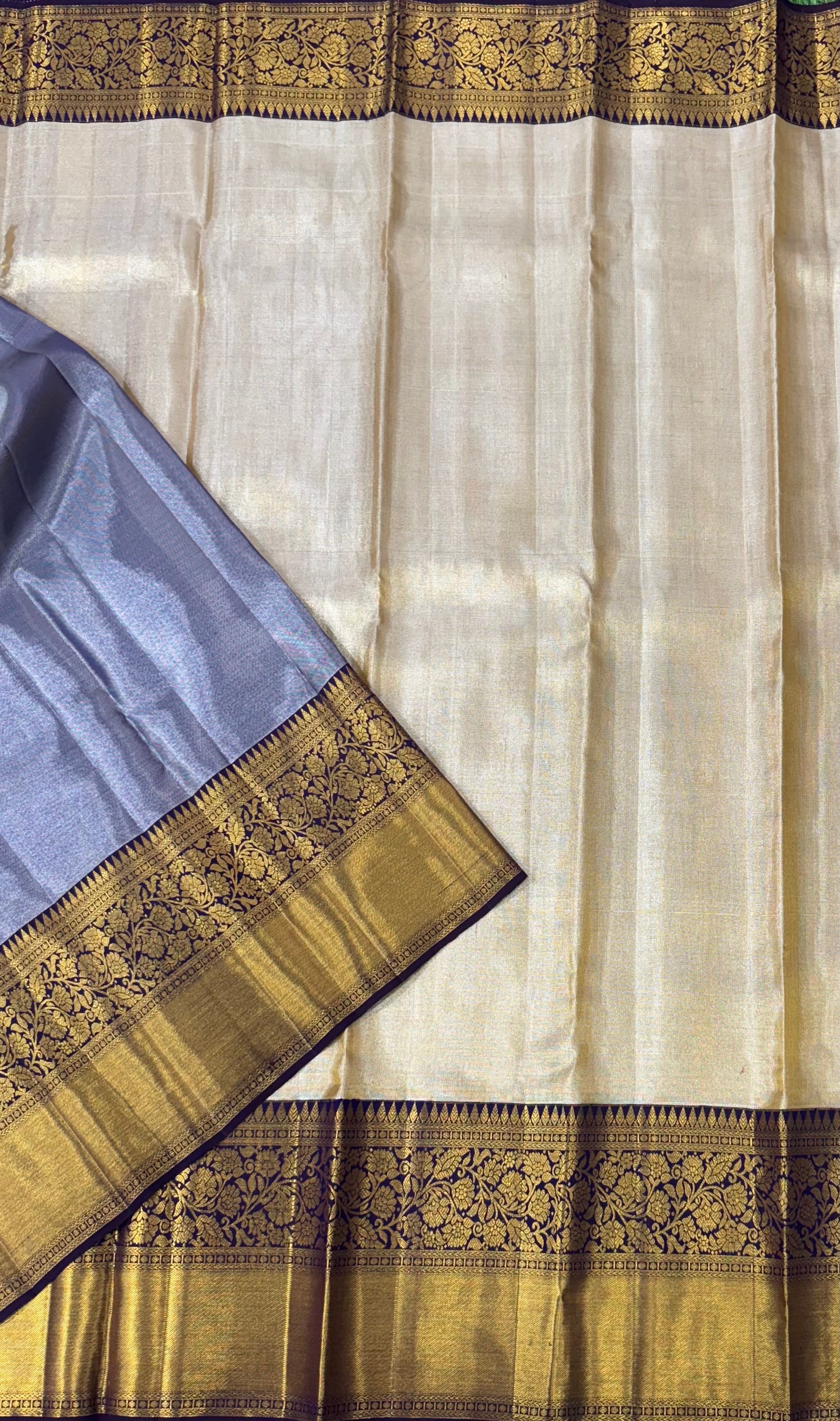Golden plain pure kanchipuram silk saree
