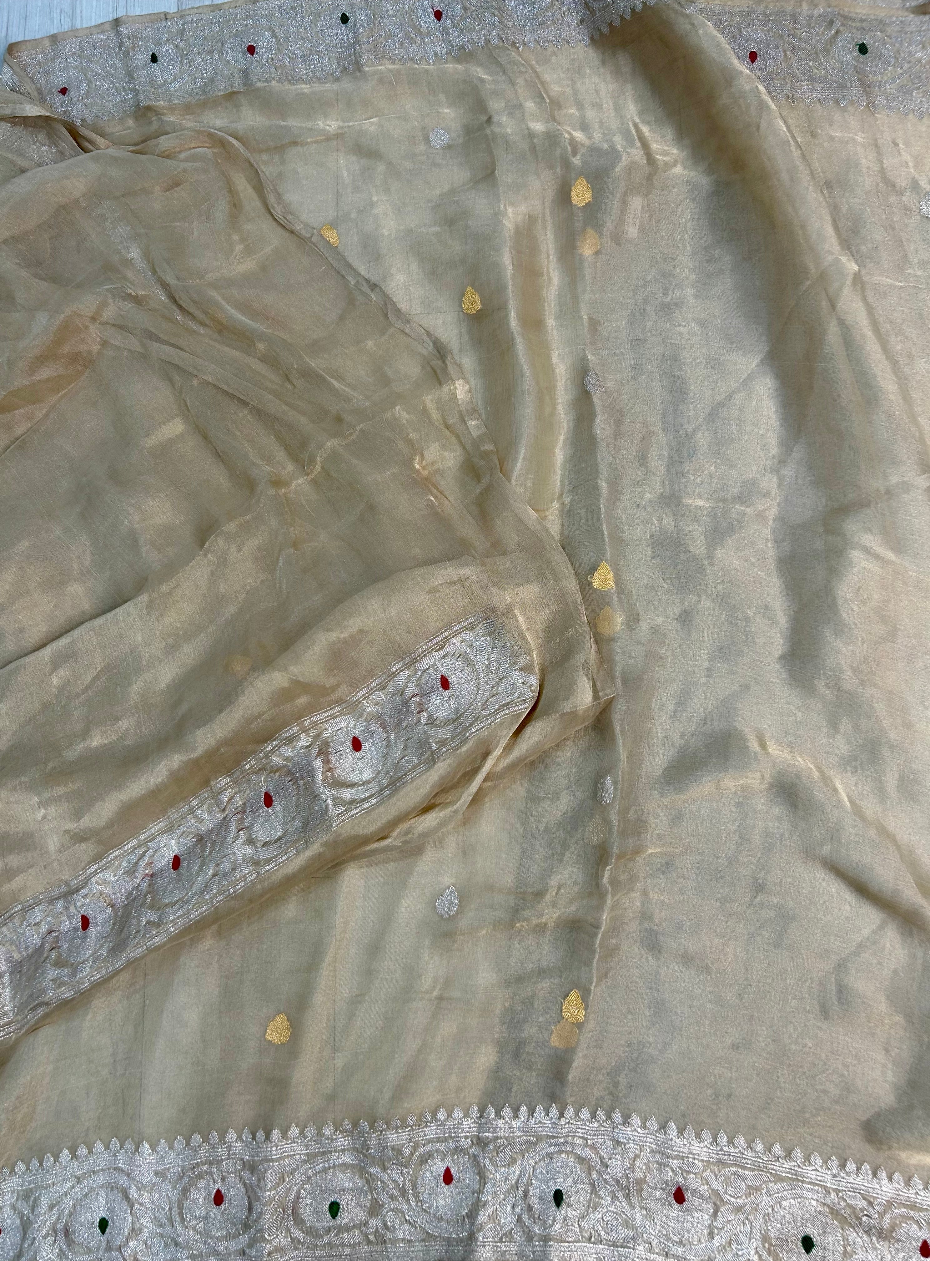 Golden tissue chiffon saree 101