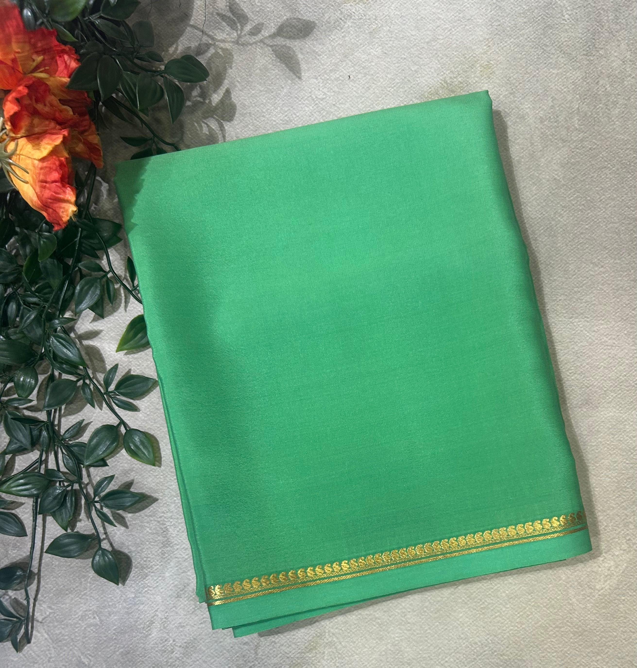 Pastel green small border pure Mysore silk 103 saree