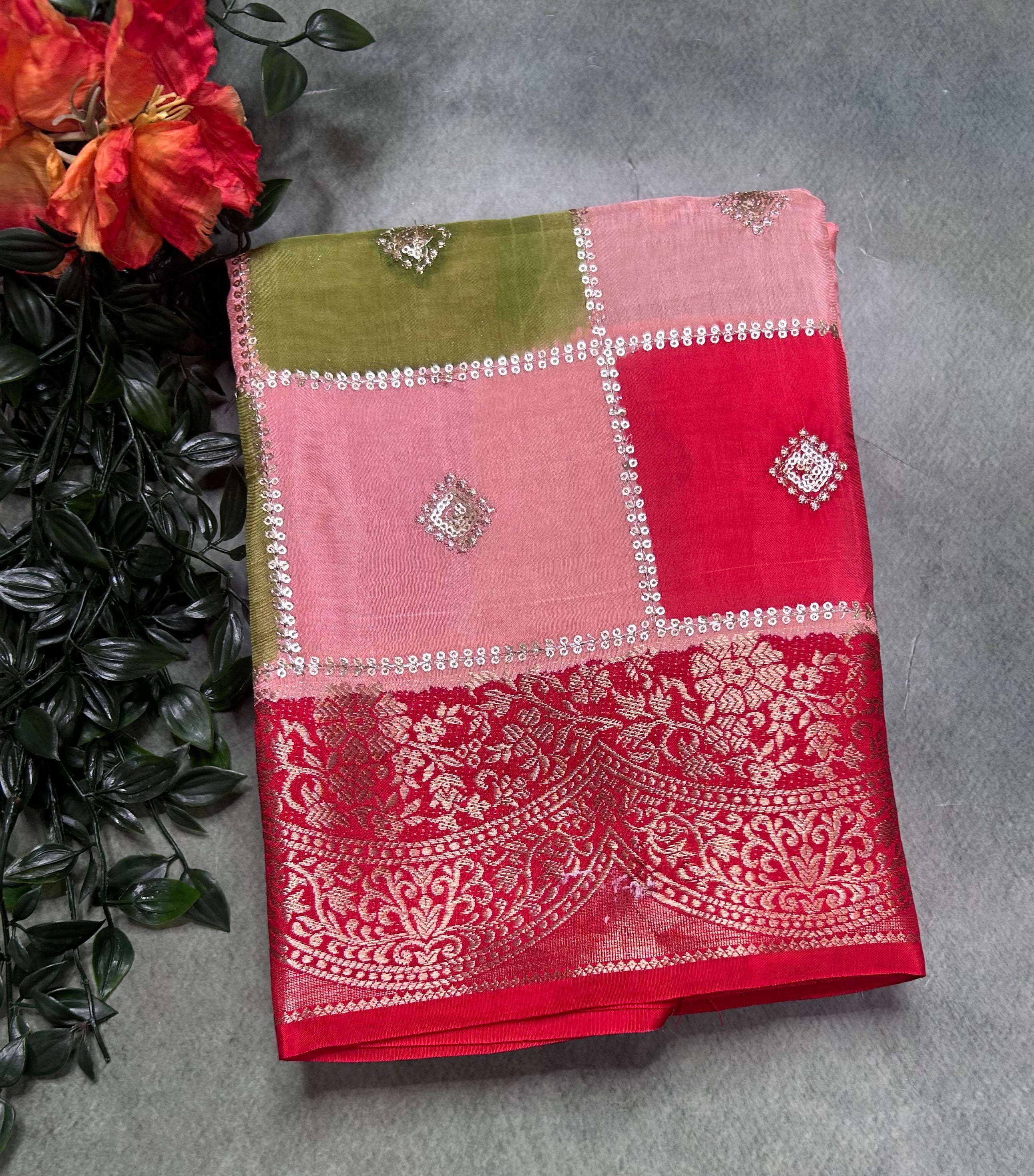 Multicolour checks n small border dola crepe 106 saree