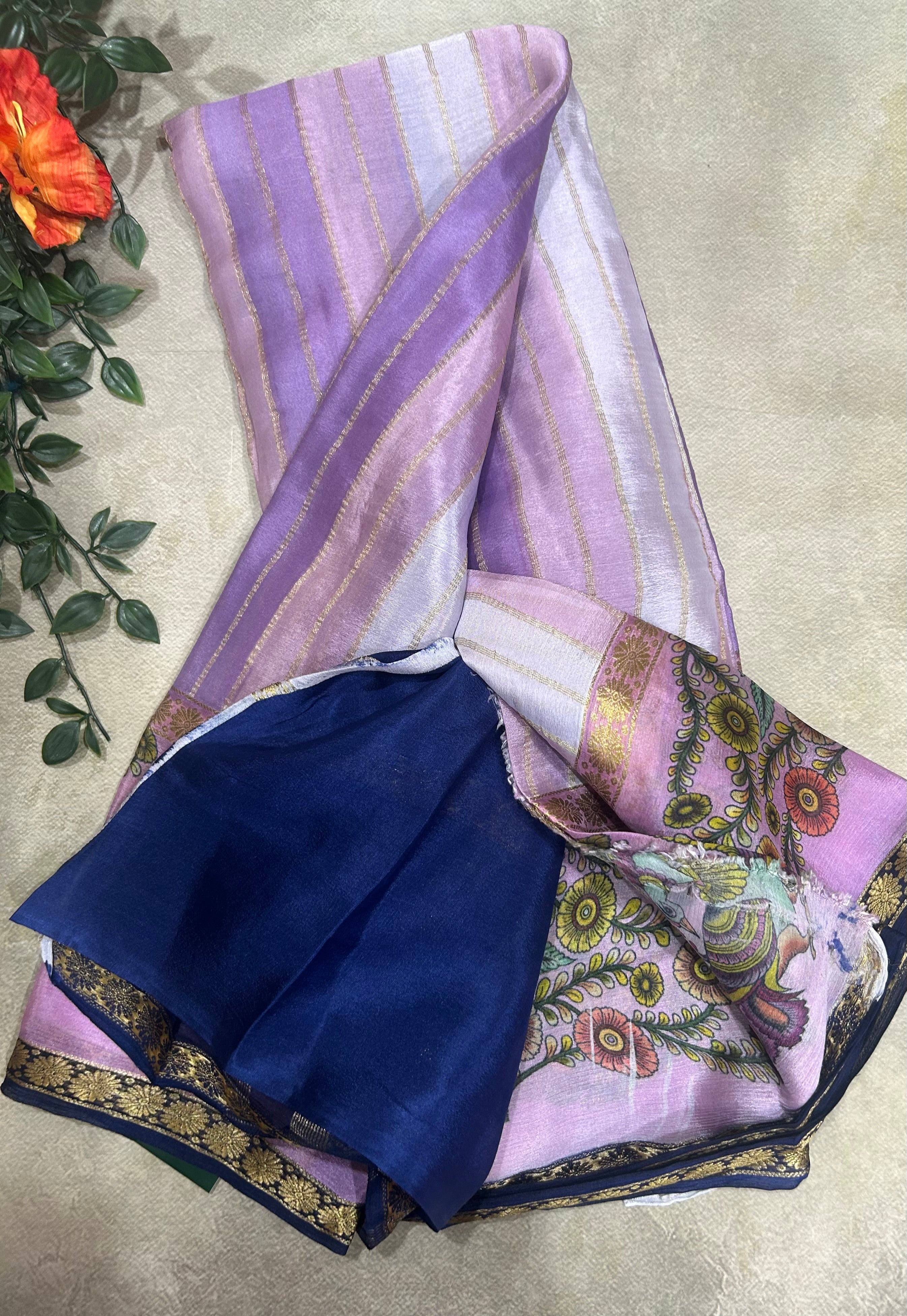 Rankart kalamkari border pure wrinkle 103 crepe silk saree