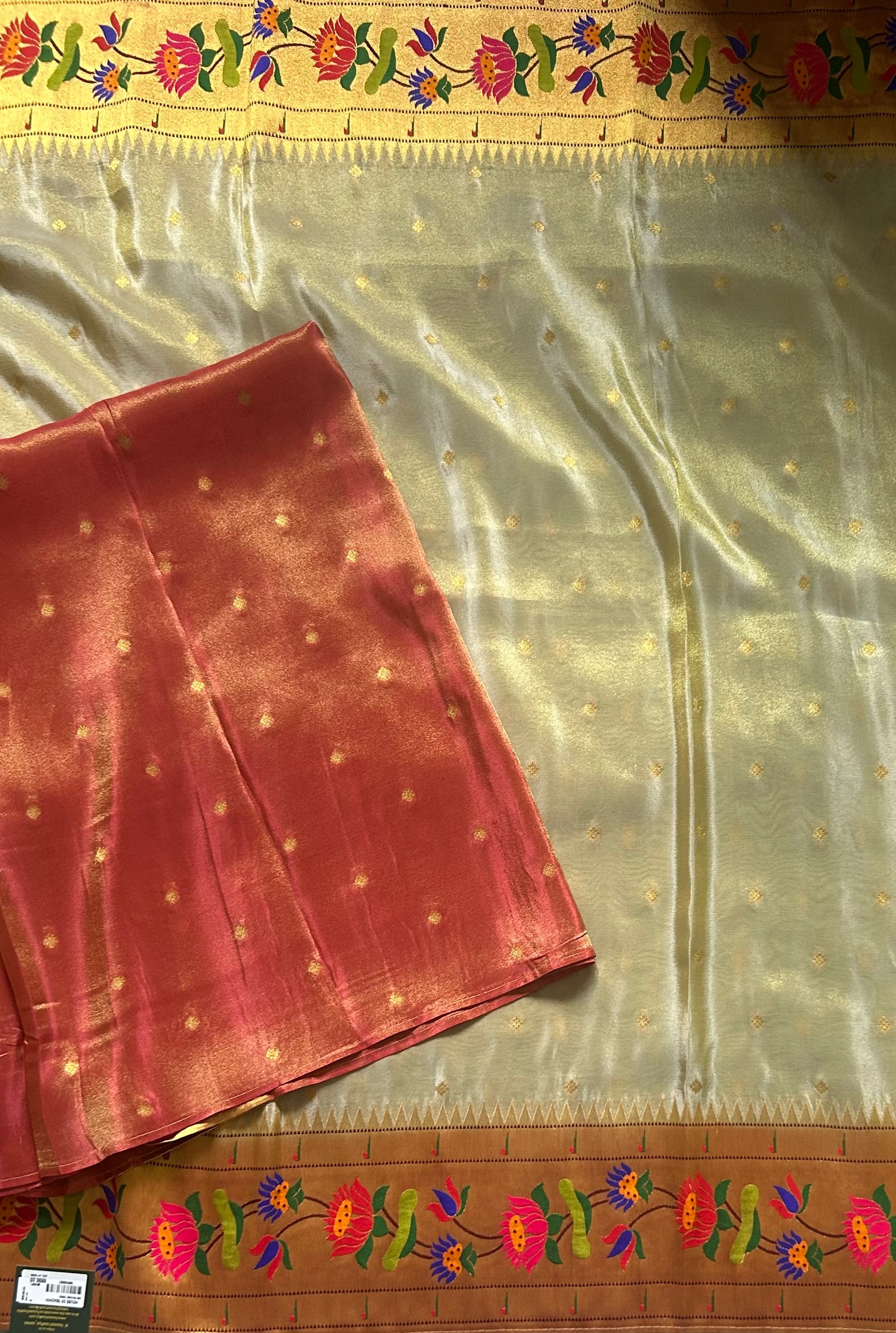 Cream small Butta tissue Paithani border 104 saree