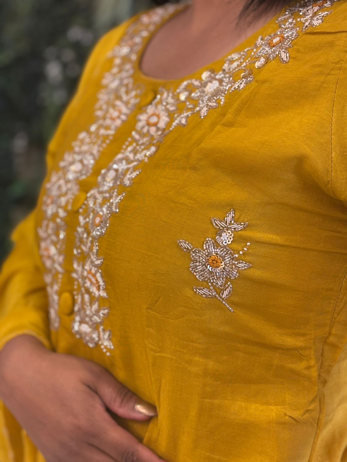 Masturd Yellow Designer Handwork embroidery kurtha