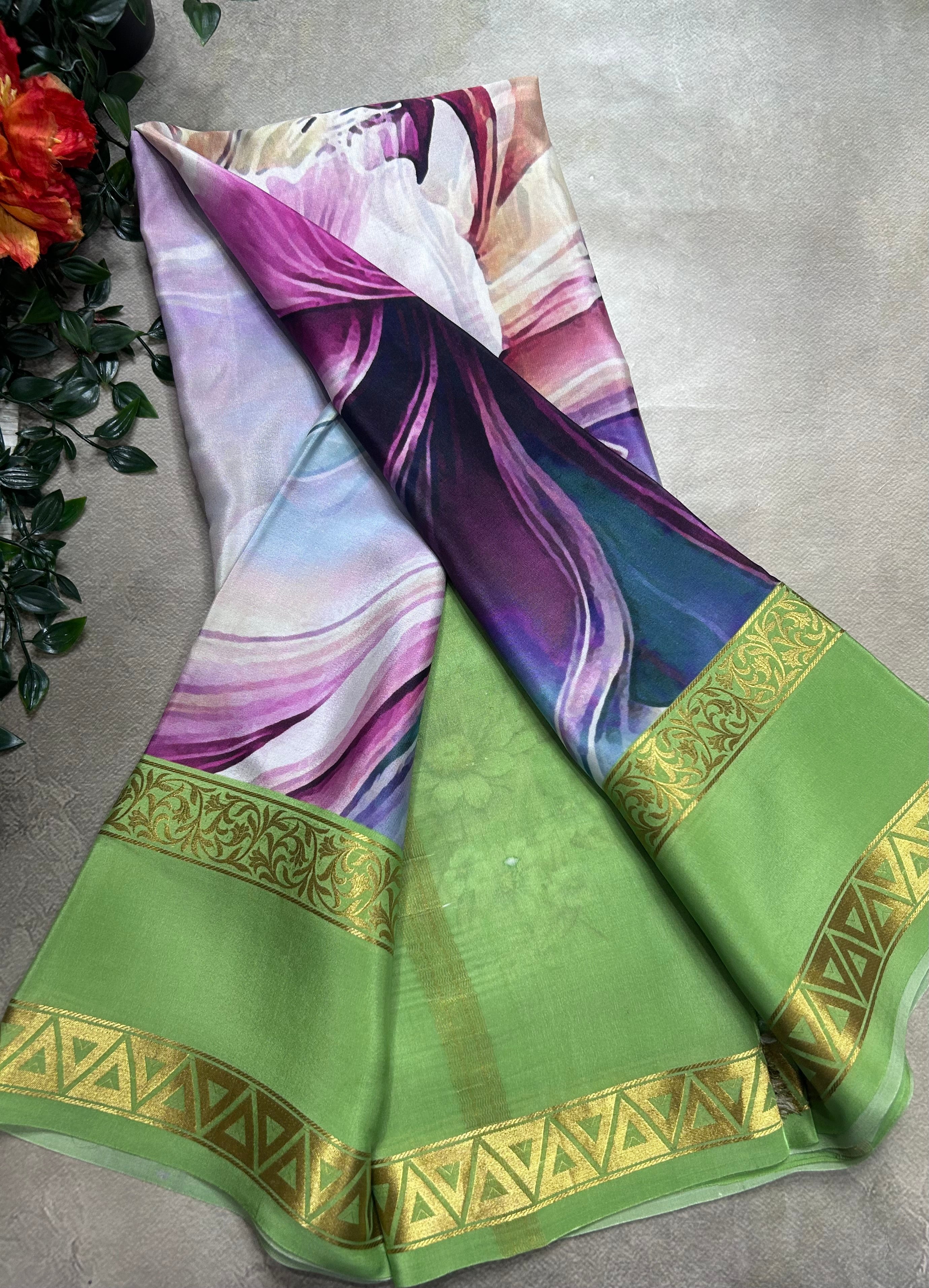 Multicolour digital print pure mysore silk saree(DMS106)