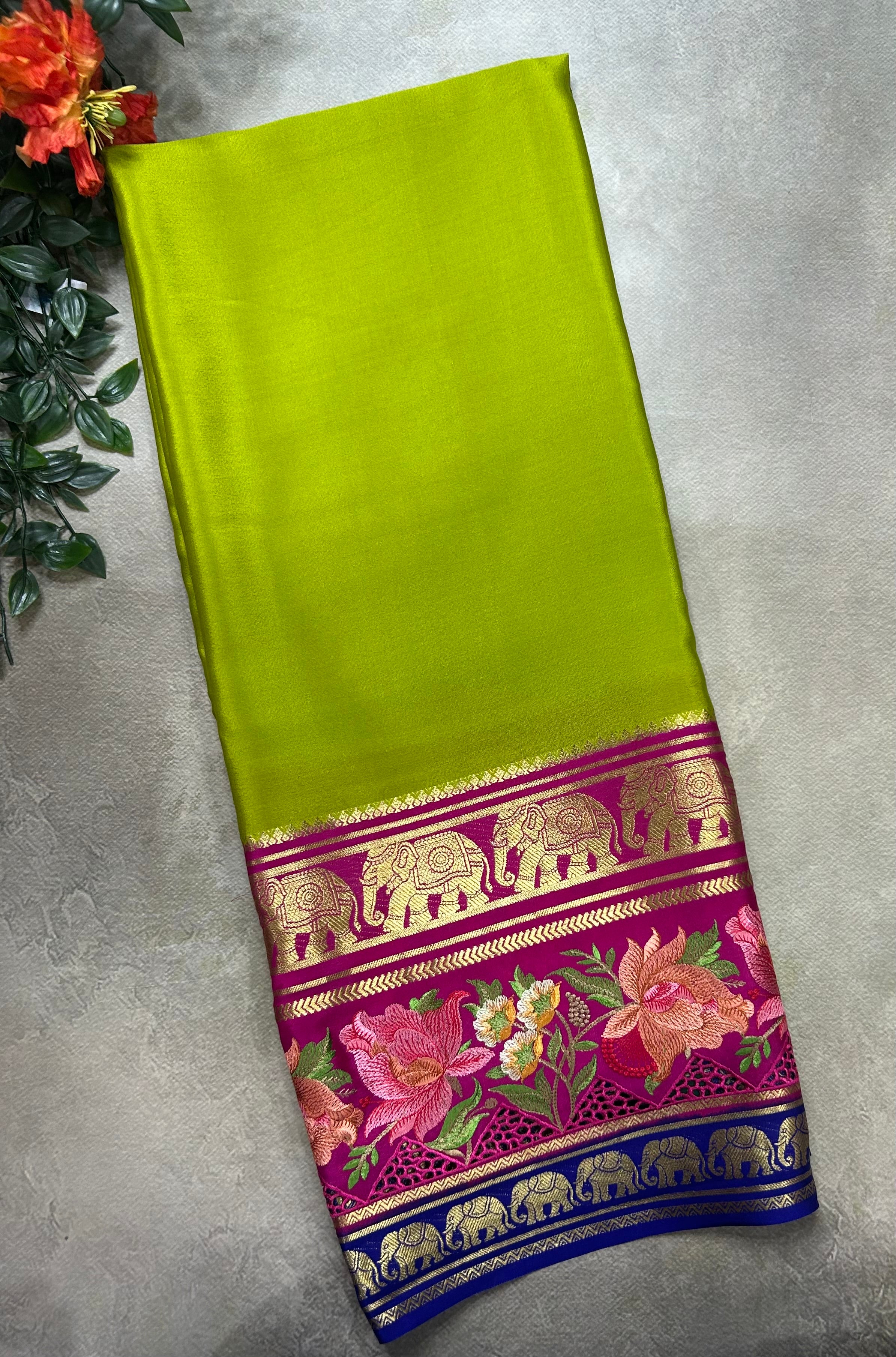 3D embroidery pure mysore silk-105 saree