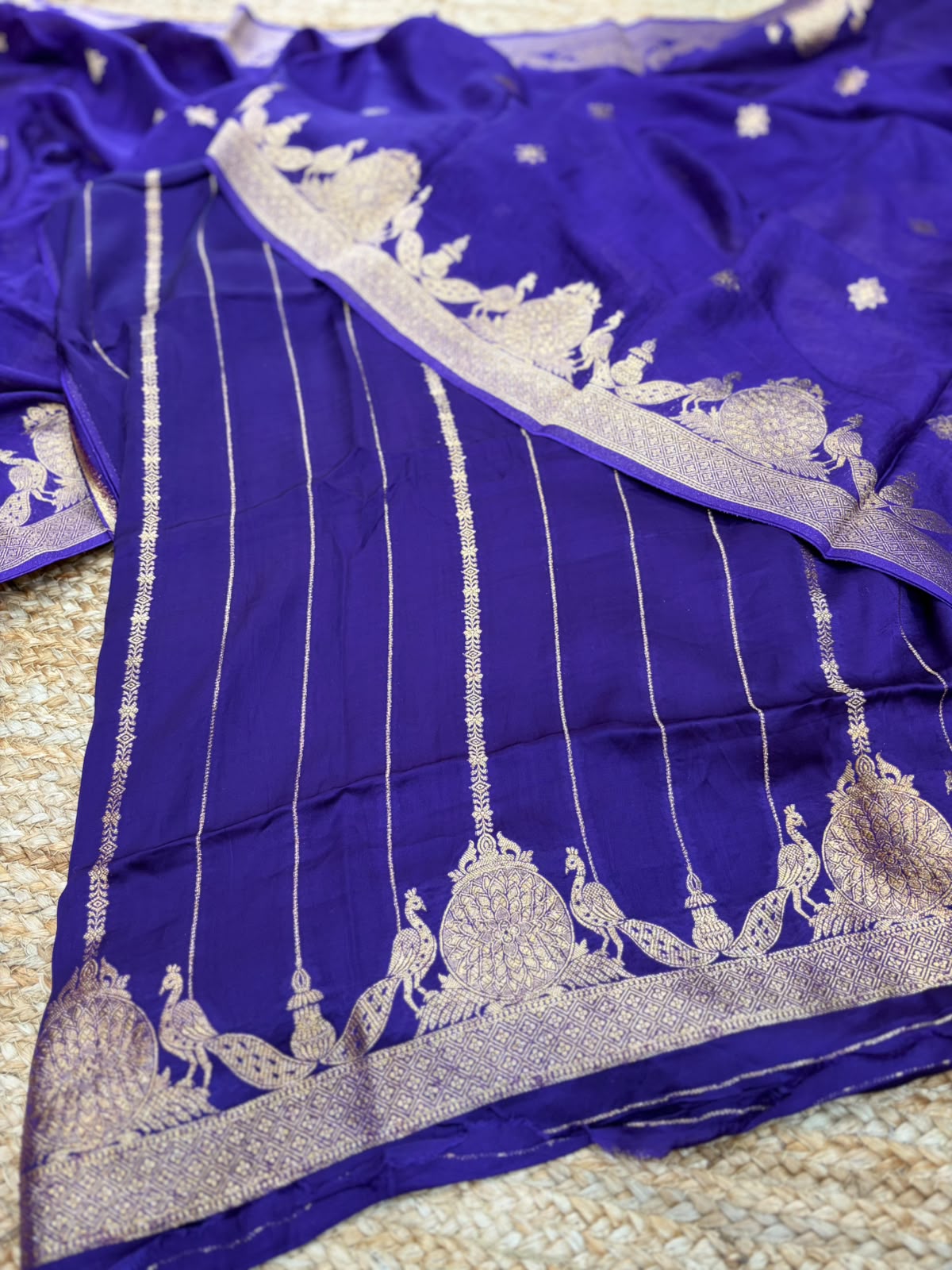 Purple Satin Banarasi Dress Material