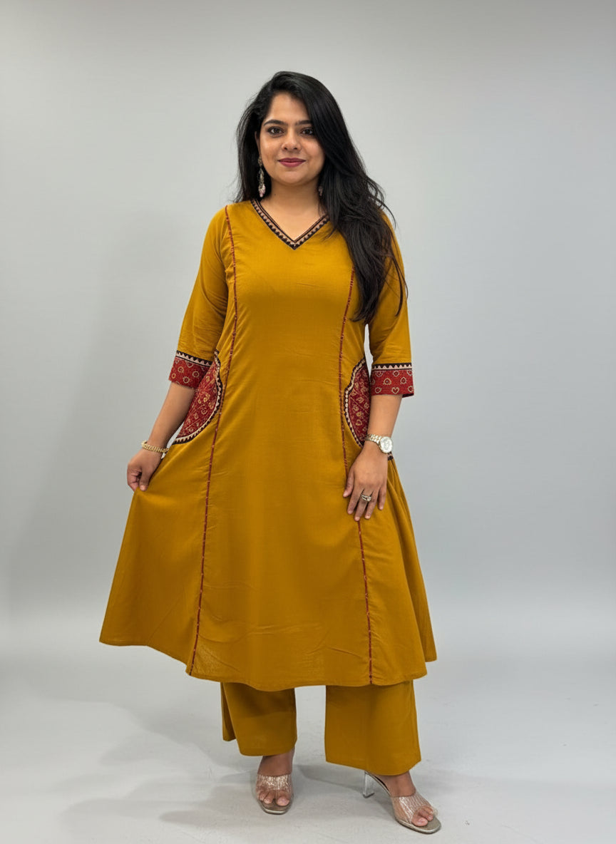 Mustard Yellow Cotton Hand Embroidery Cord Set 661