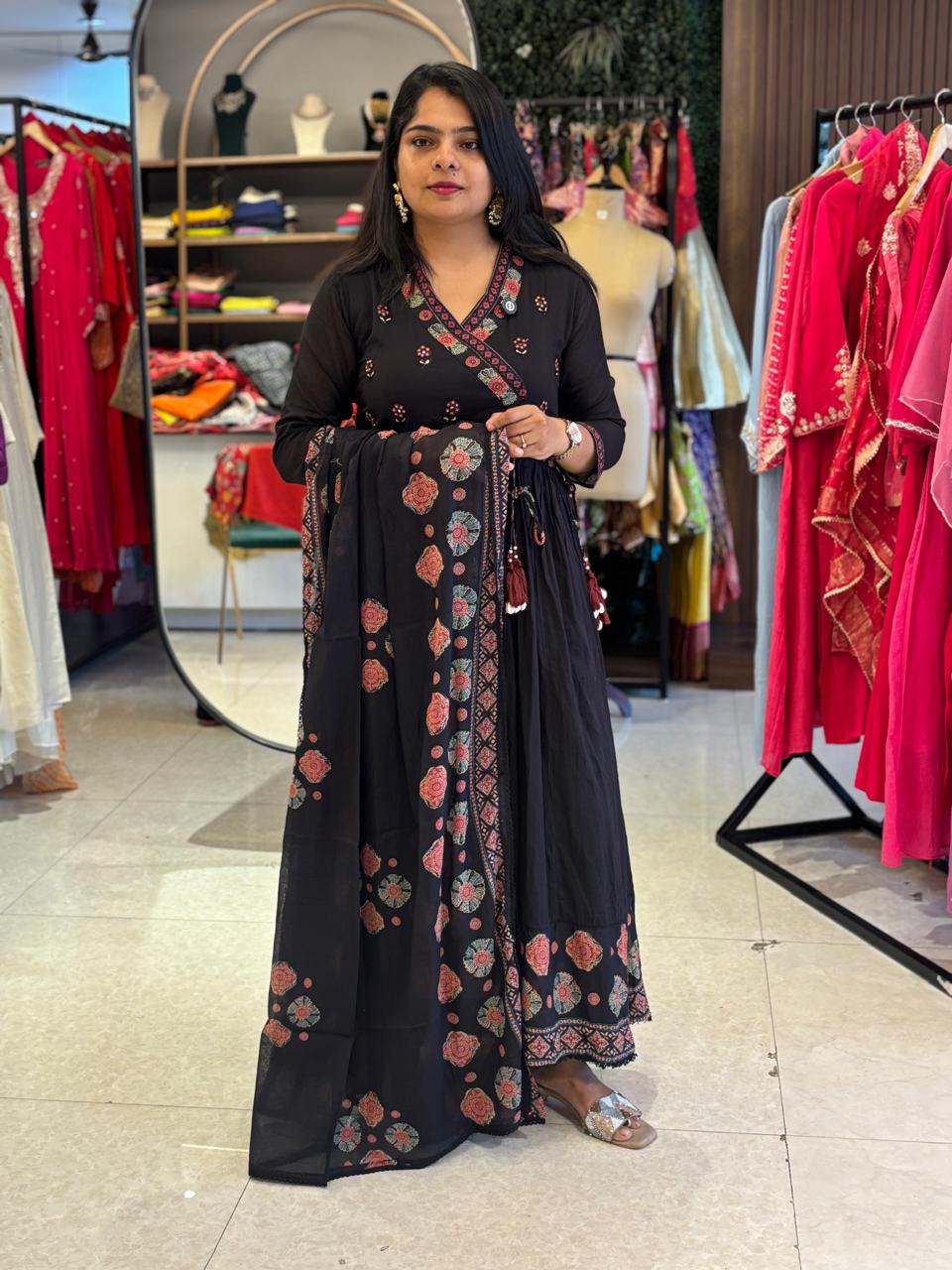 Black mul Cotton Anarkali  Kurtha 32