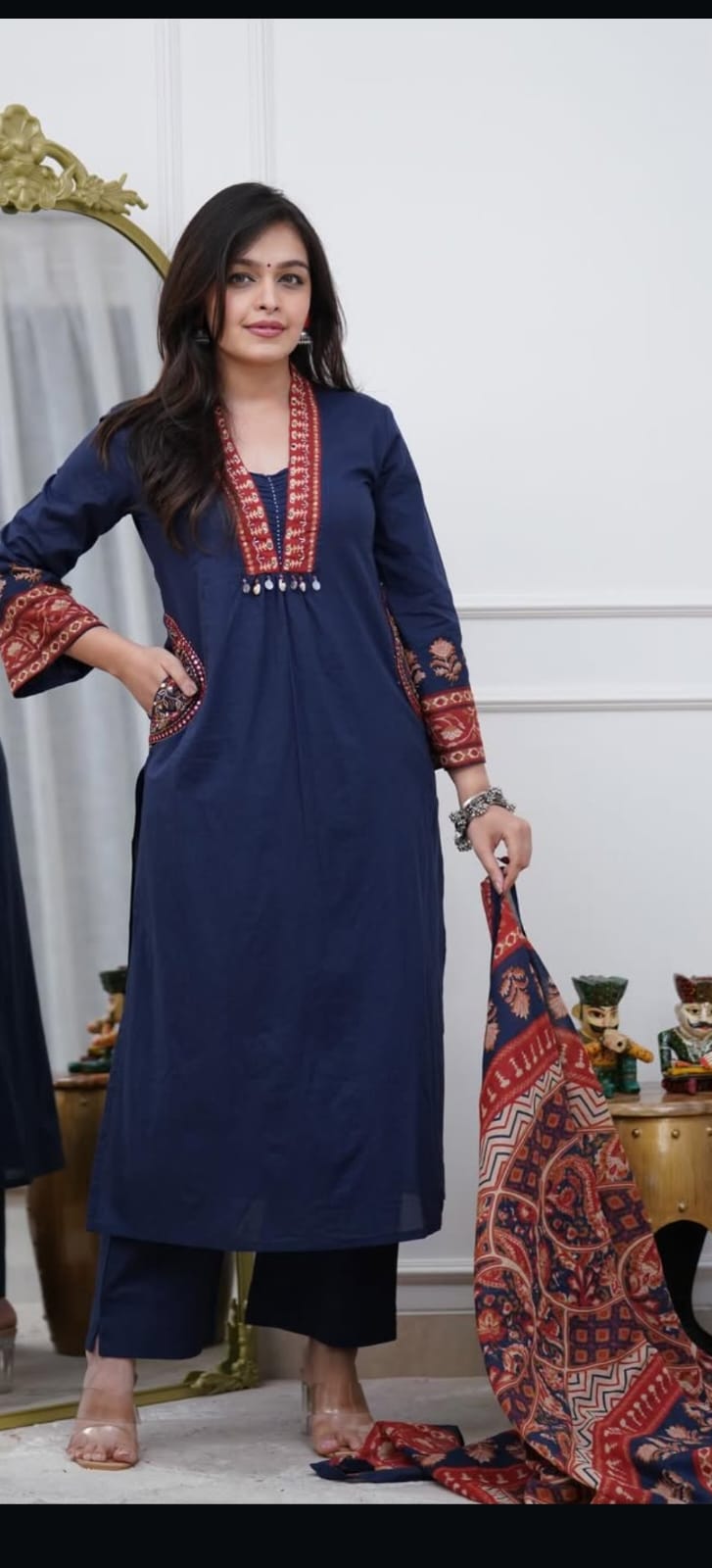 Blue Cotton Straight Fit Kurtha 59