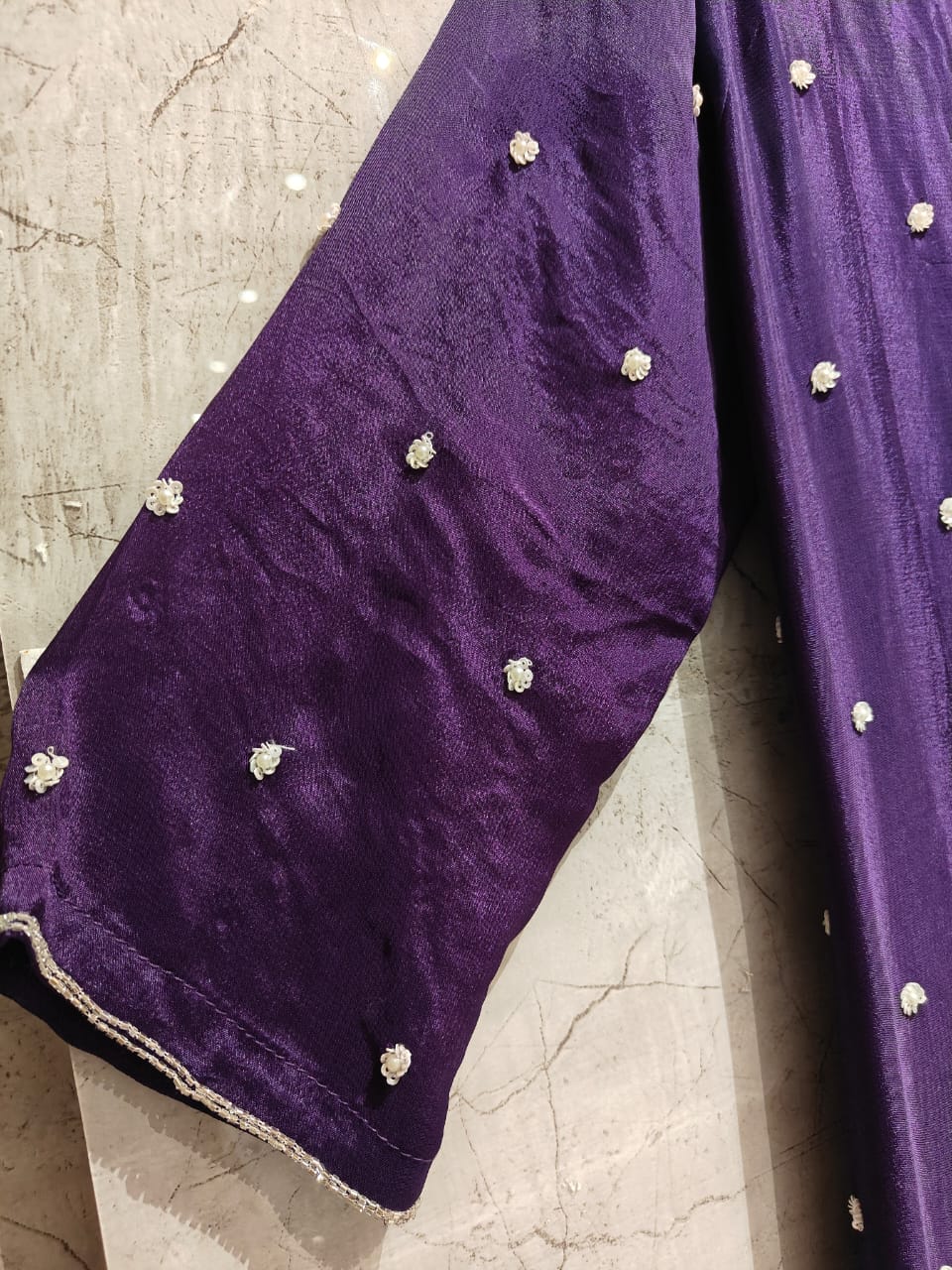 Purple Chinnon partyware heavy embroidery  Kurtha set