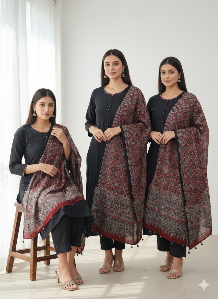 Black Cotton Anarkali  Kurtha with kalamkari duppata 41