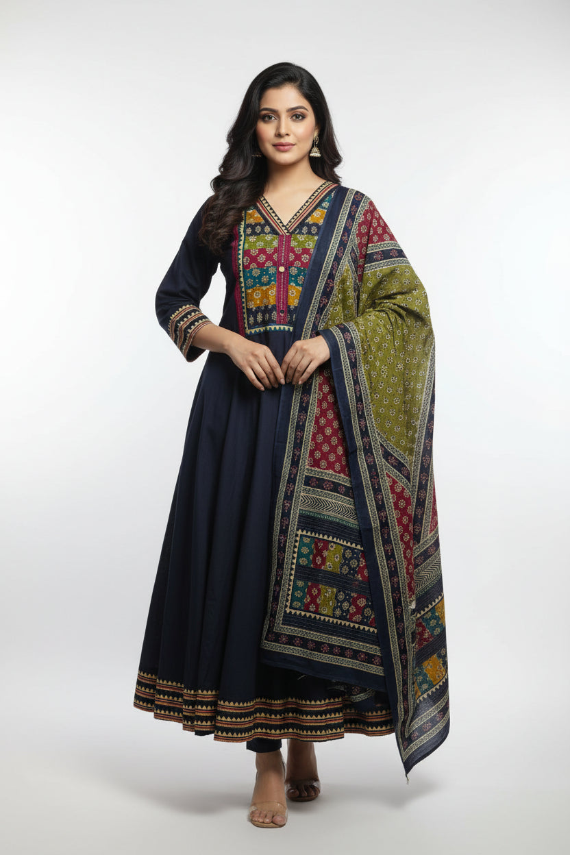 Black Cotton Anarkali Kurtha  151