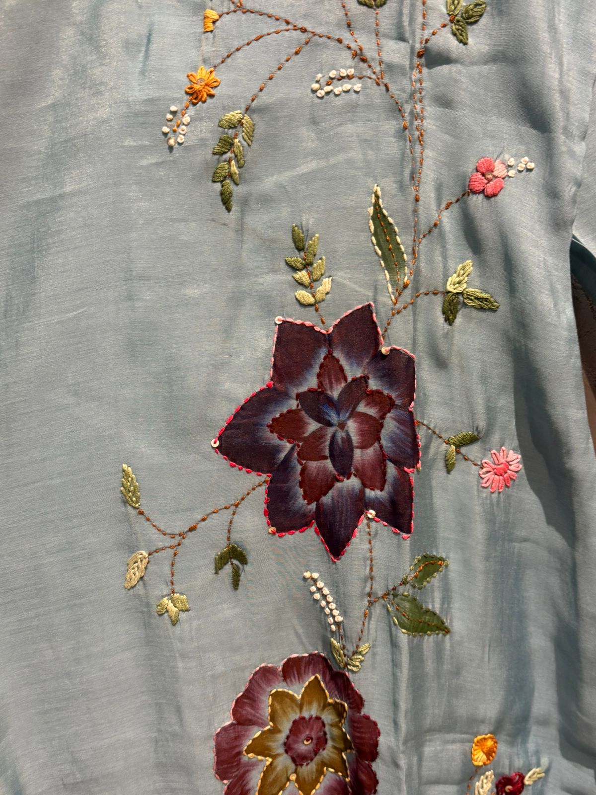 Blue  Mul Chanderi Thread Embroidery A Line Kurtha 63