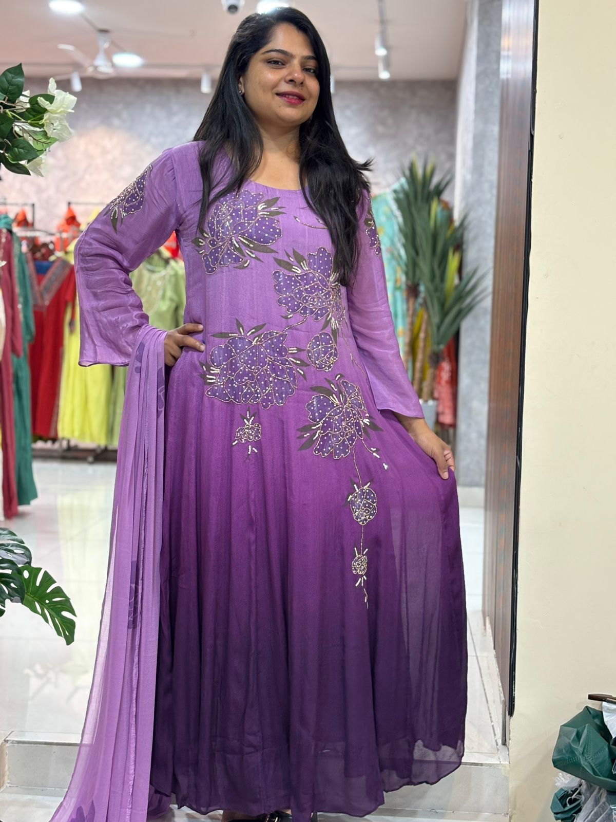 Purple Airline  Chinnon Hand Embroidery Kurtha 765