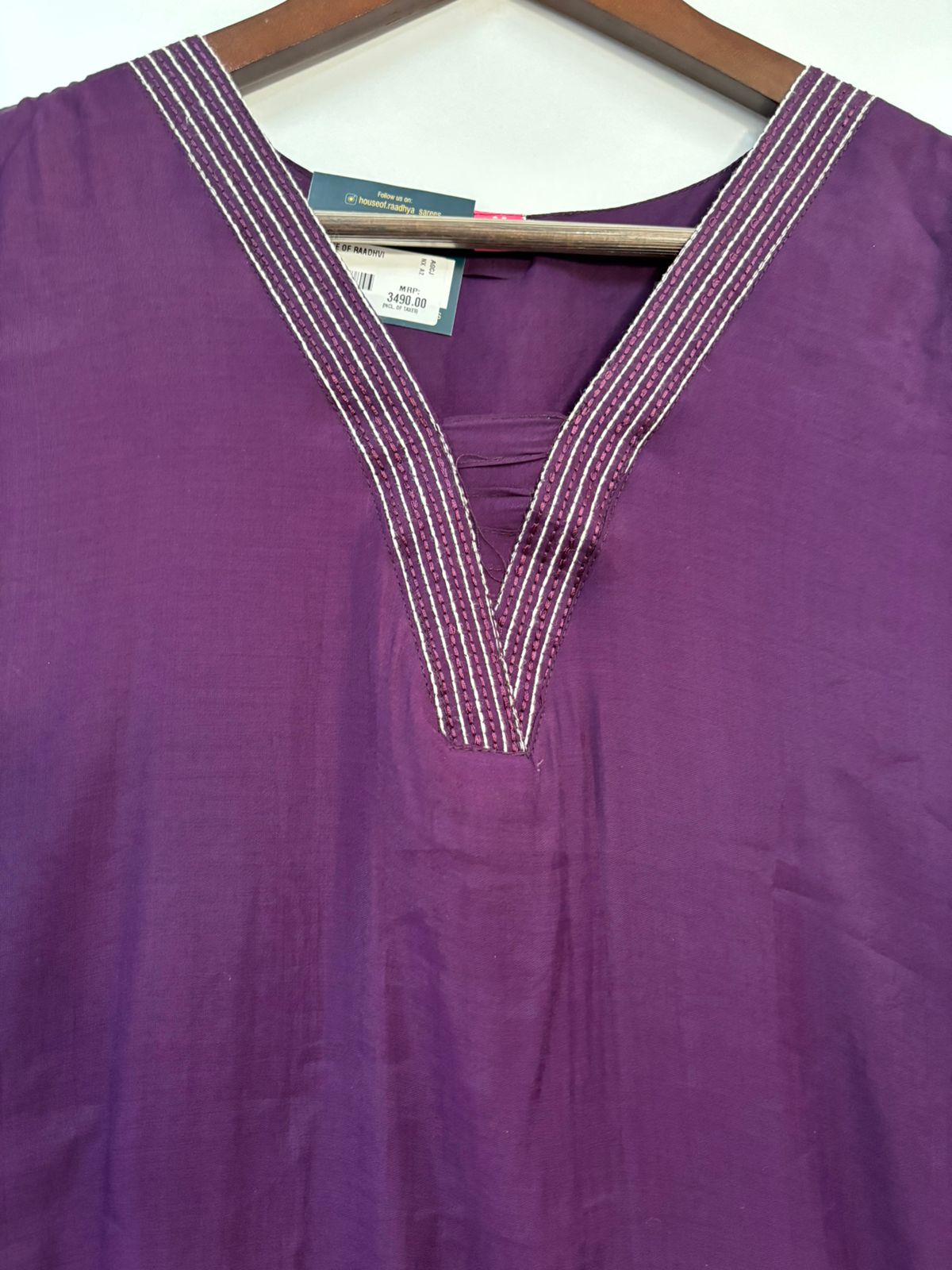 Purple Mul Chanderi Thread Embroidery Airline Kurtha 439