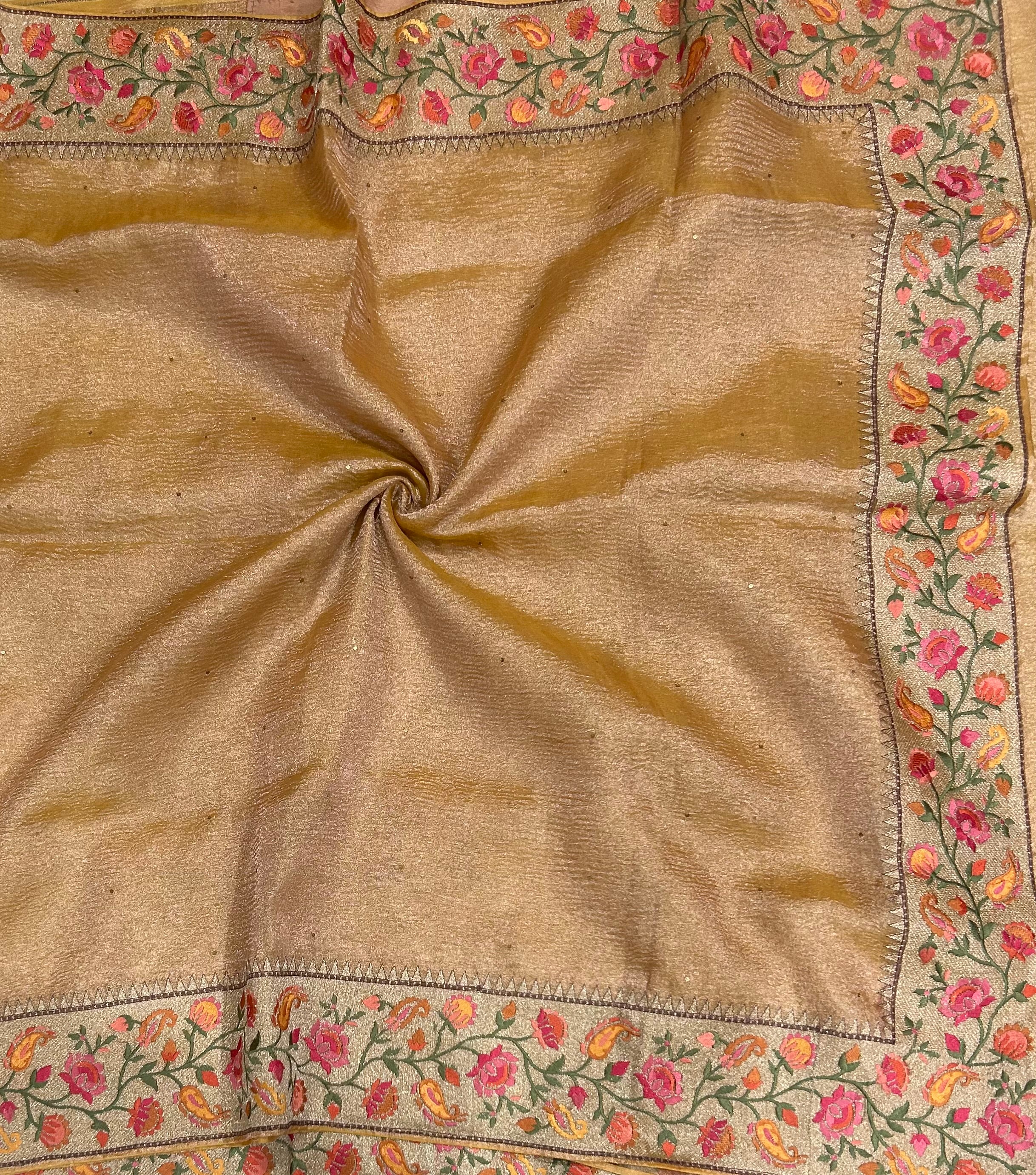 Pastel orange embroidery work crush tissue 104 saree