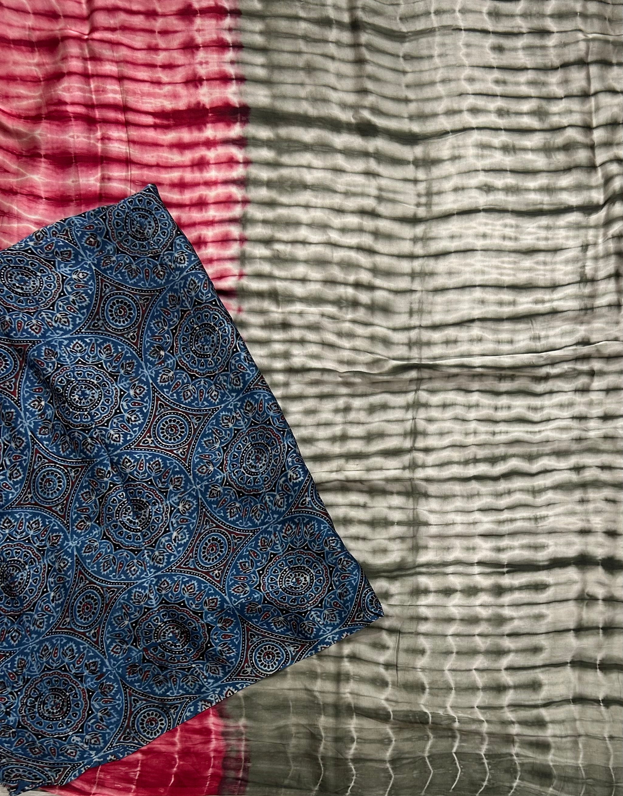 Pink n grey Shibori print modal silk 104 saree