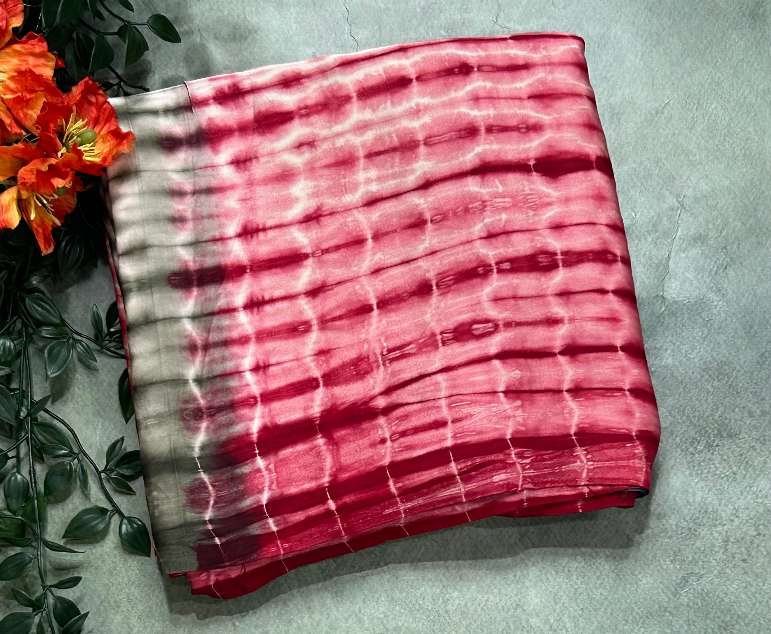Pink n grey Shibori print modal silk 104 saree