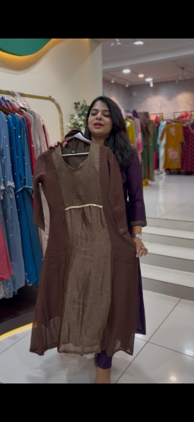 Brown Mul Chanderi Thread Embroidery Airline Kurtha 53 (Copy)