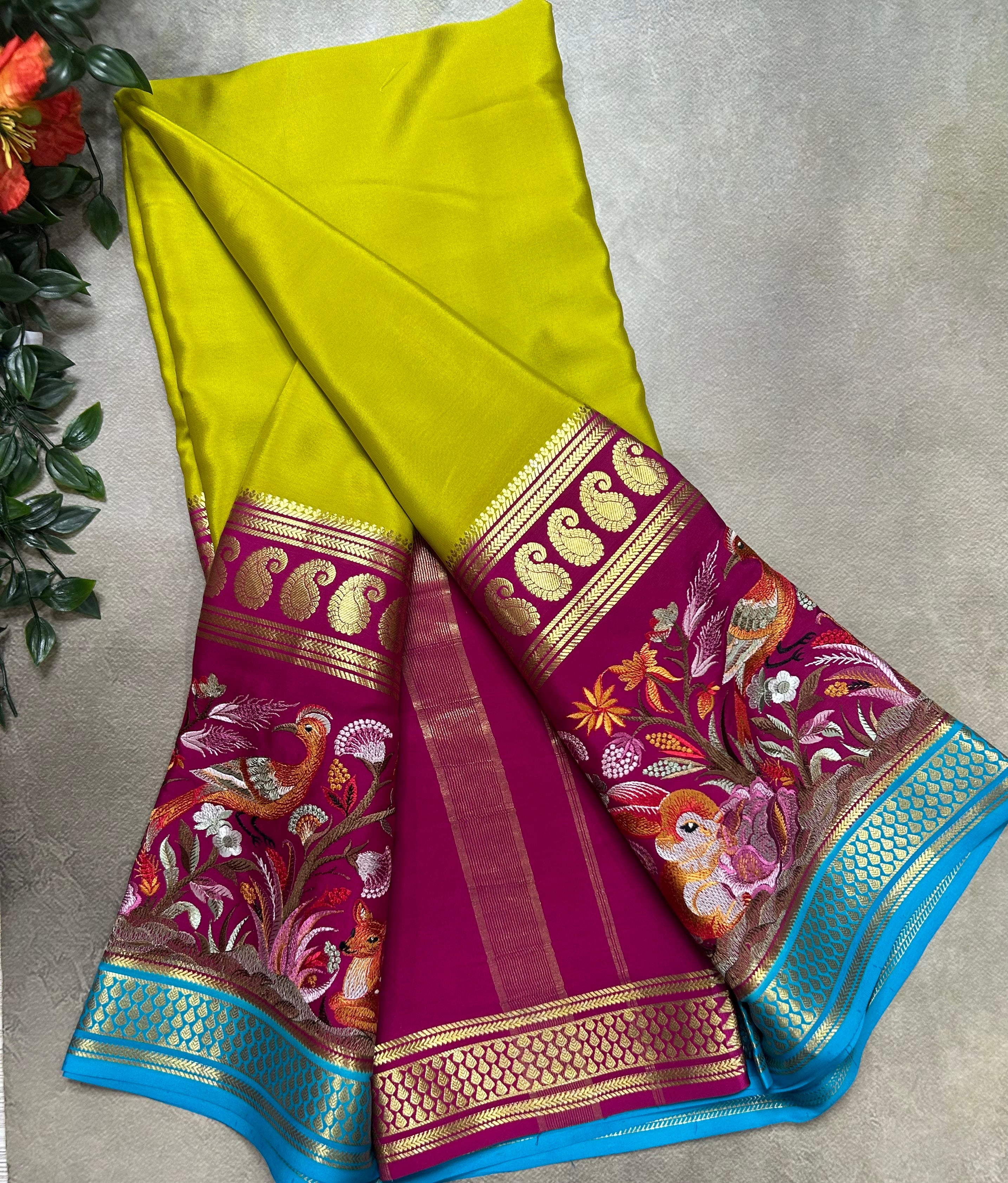 3D embroidery pure mysore silk-105 saree