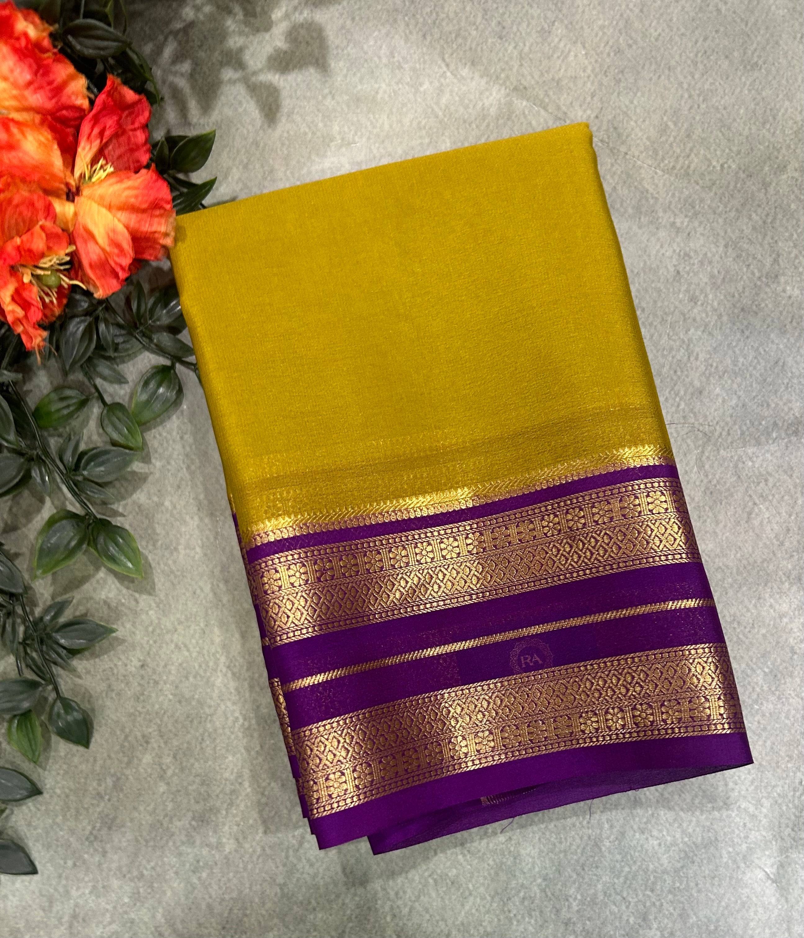 Mehendi green pure Mysore crepe silk saree