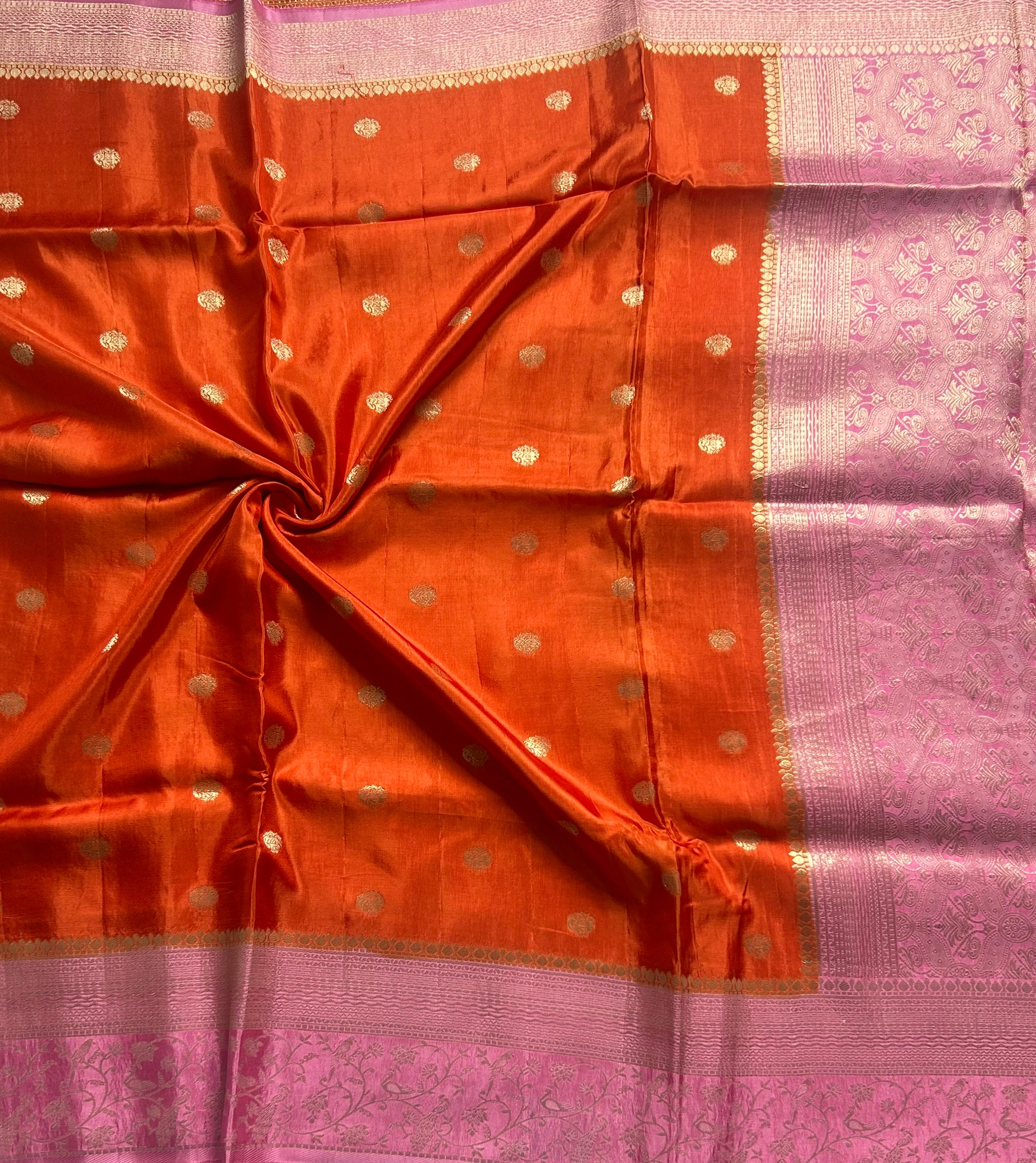Orange small Butta satin crepe 103 saree