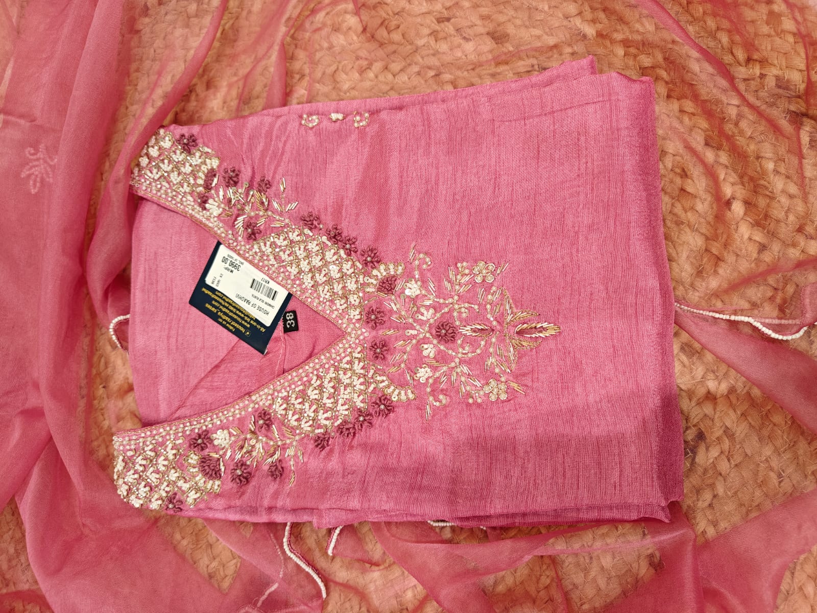 Onion Pink Dola silk pastel Kurtha with Desinger Dupatta