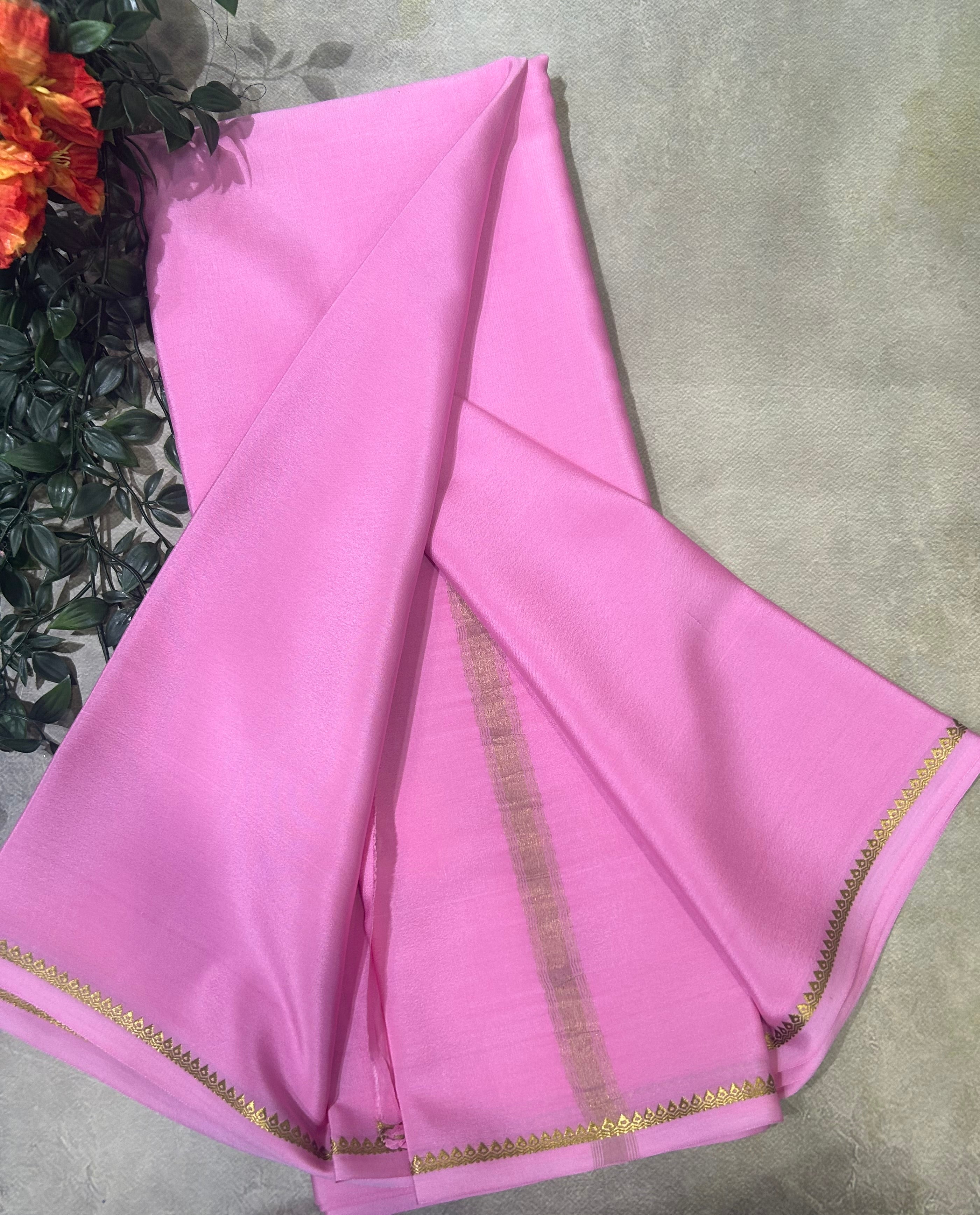 Light pink small border pure Mysore silk 103 saree