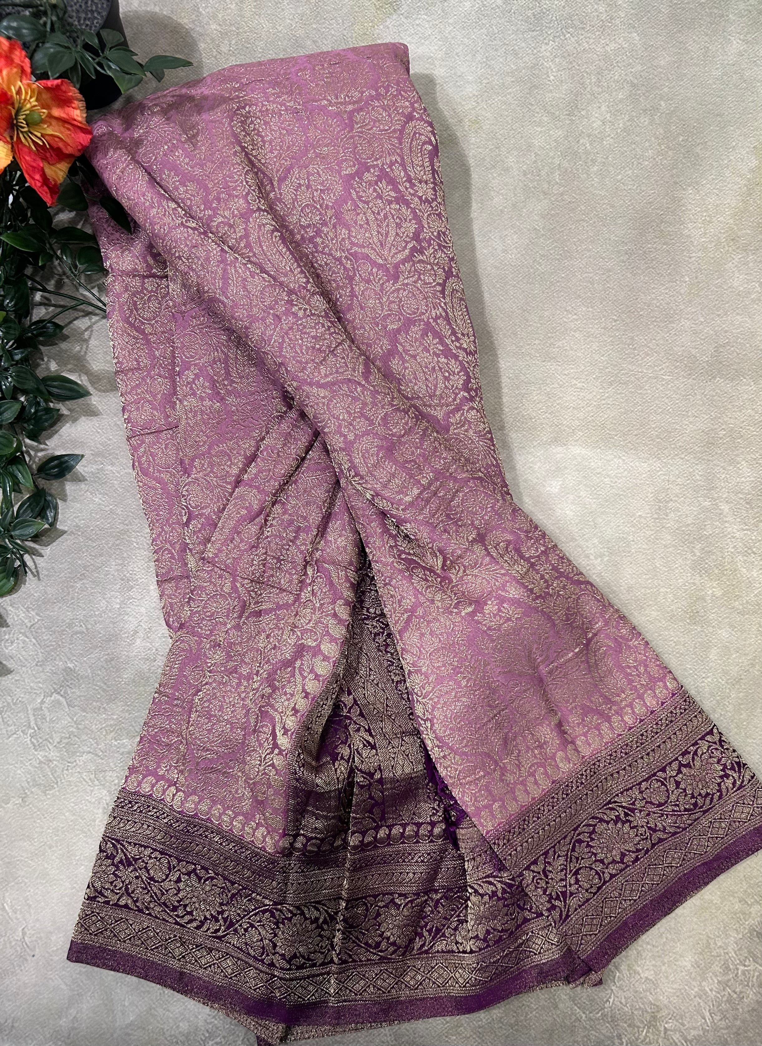Onion pink brocade semi georgette 105 saree