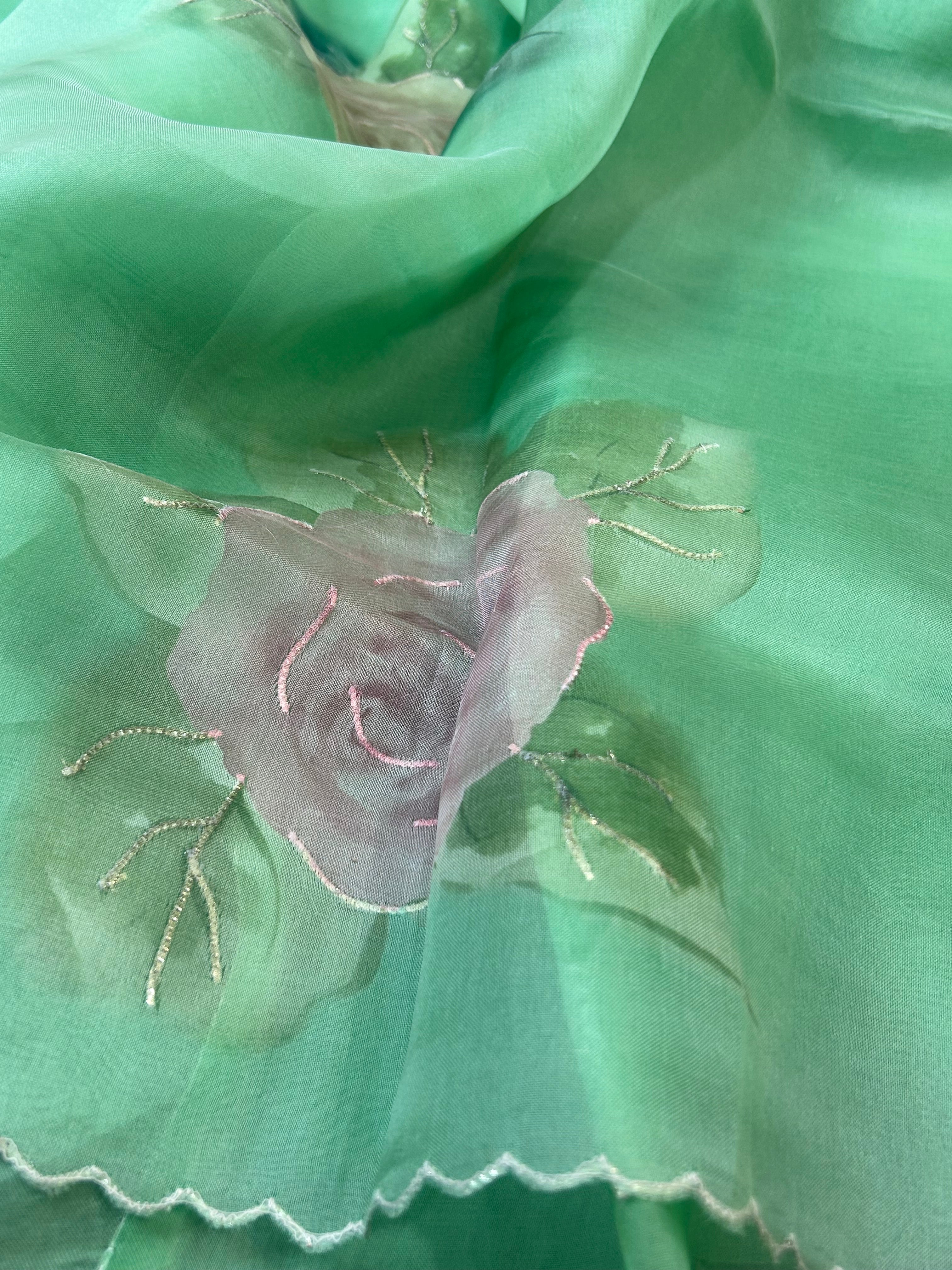 Aqua green pure 104 organza silk saree