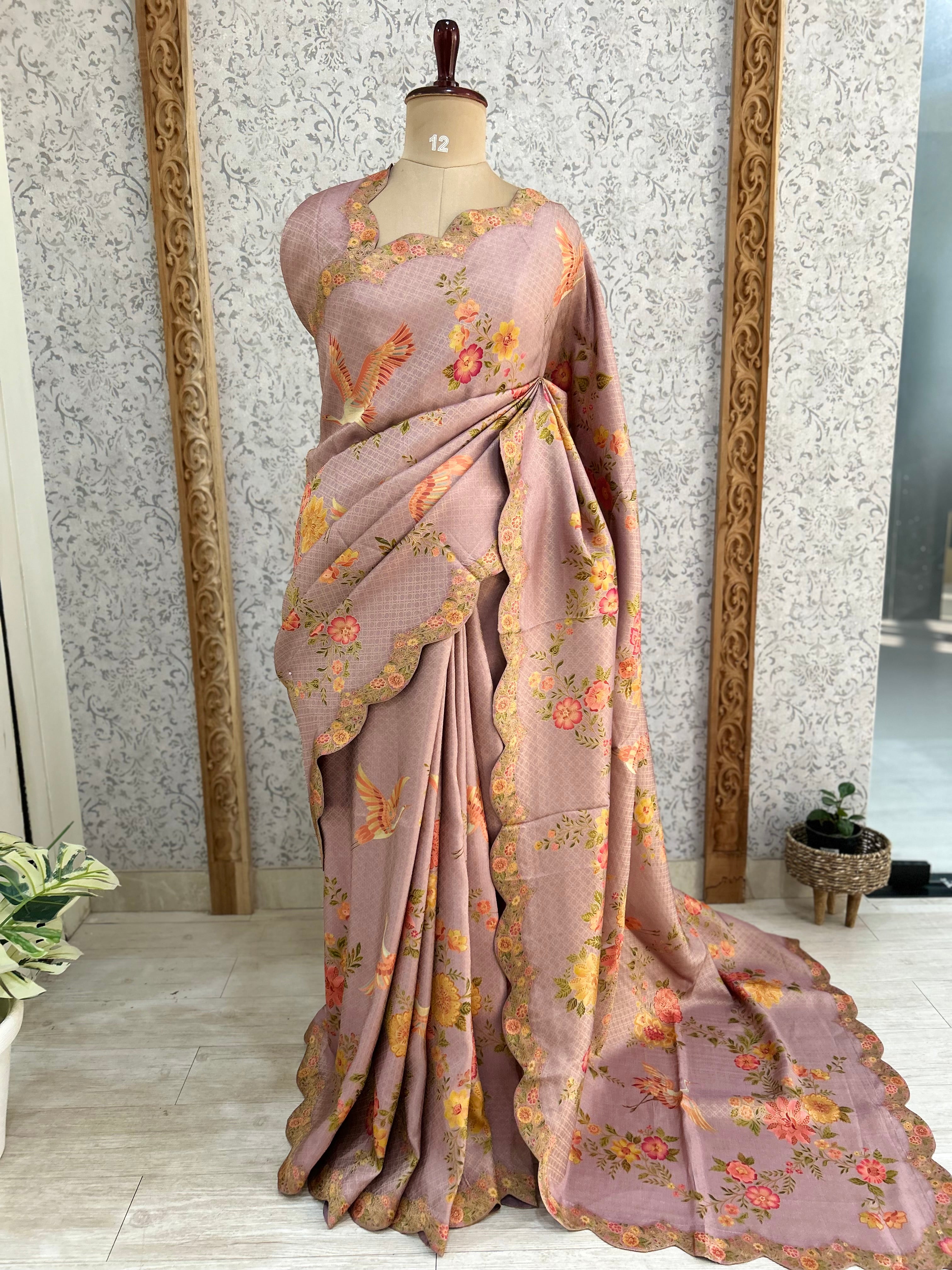 Lilac dola crepe silk saree 101