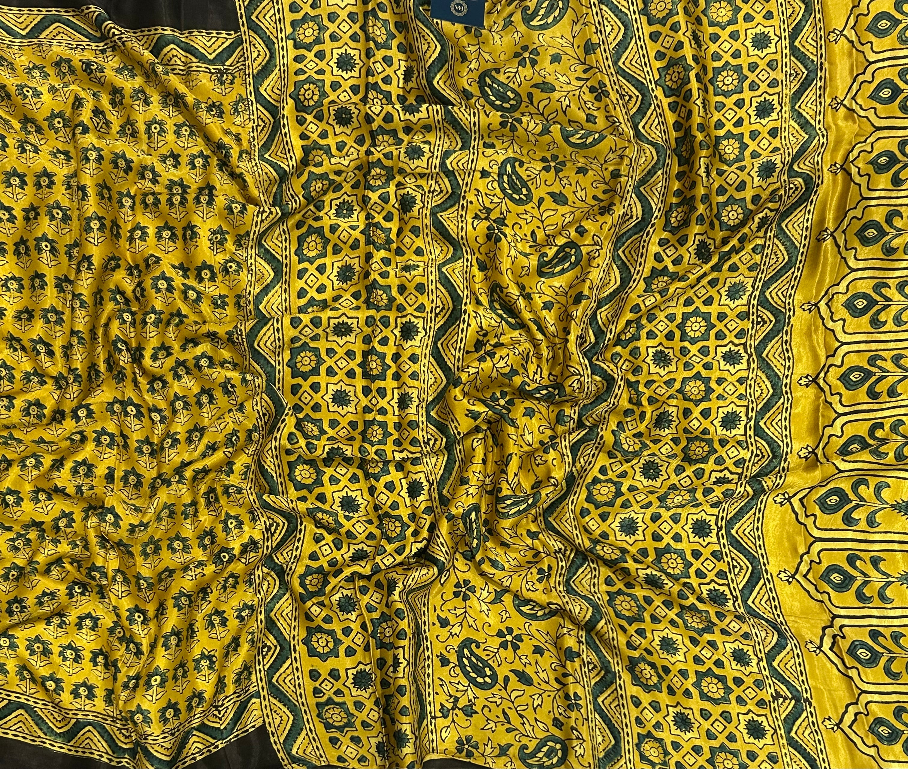 Yellow n black modal silk 104 saree