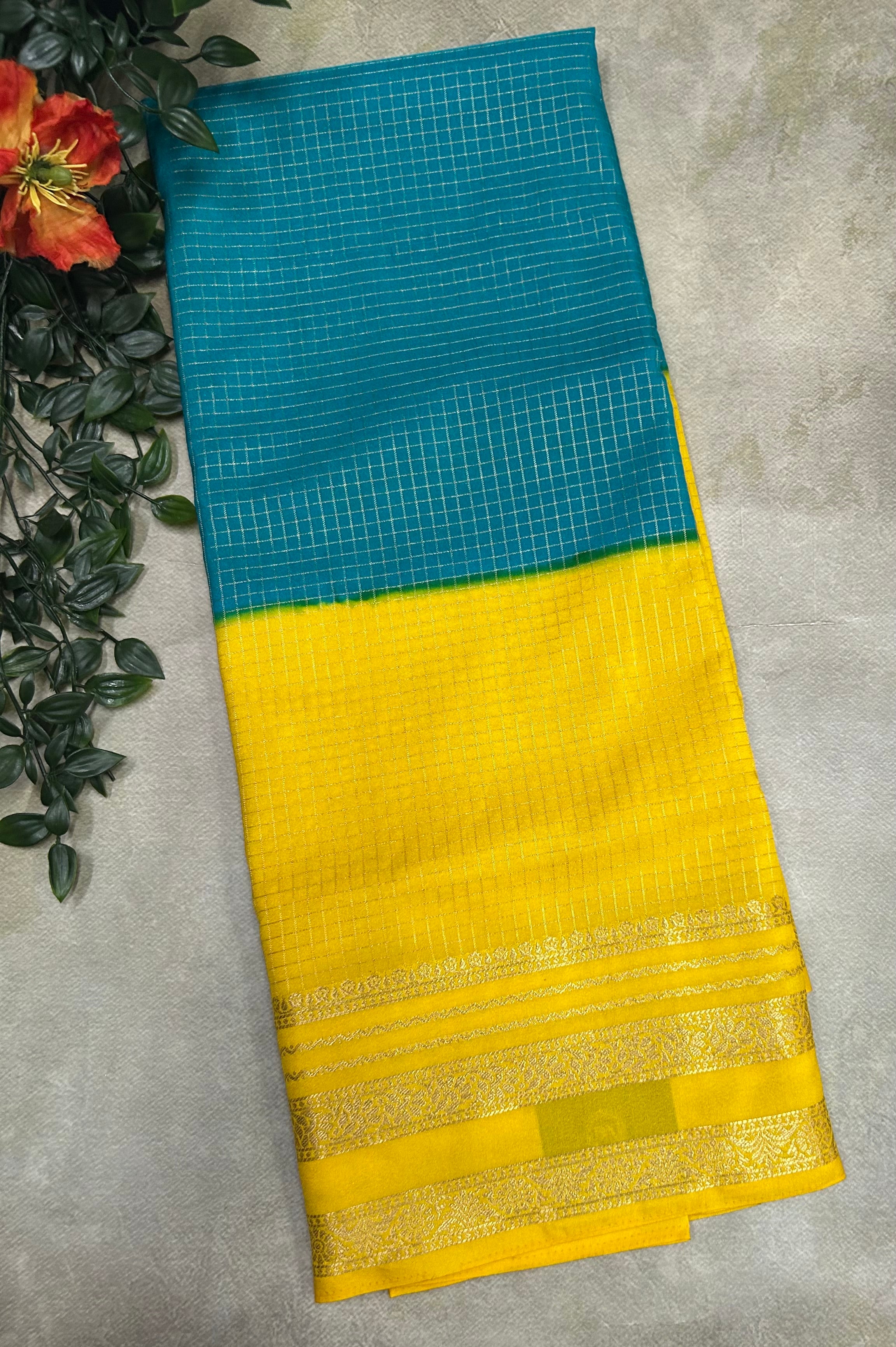 2D small checks semi Mysore Silk Saree