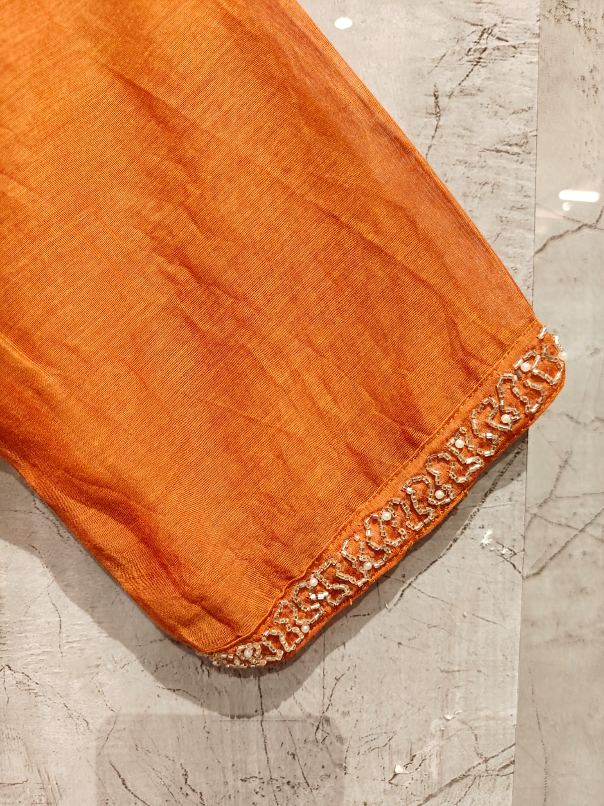 "Sita" Orange Mul Chanderi Silk Anarkali Handwork Kurtha 141 Set