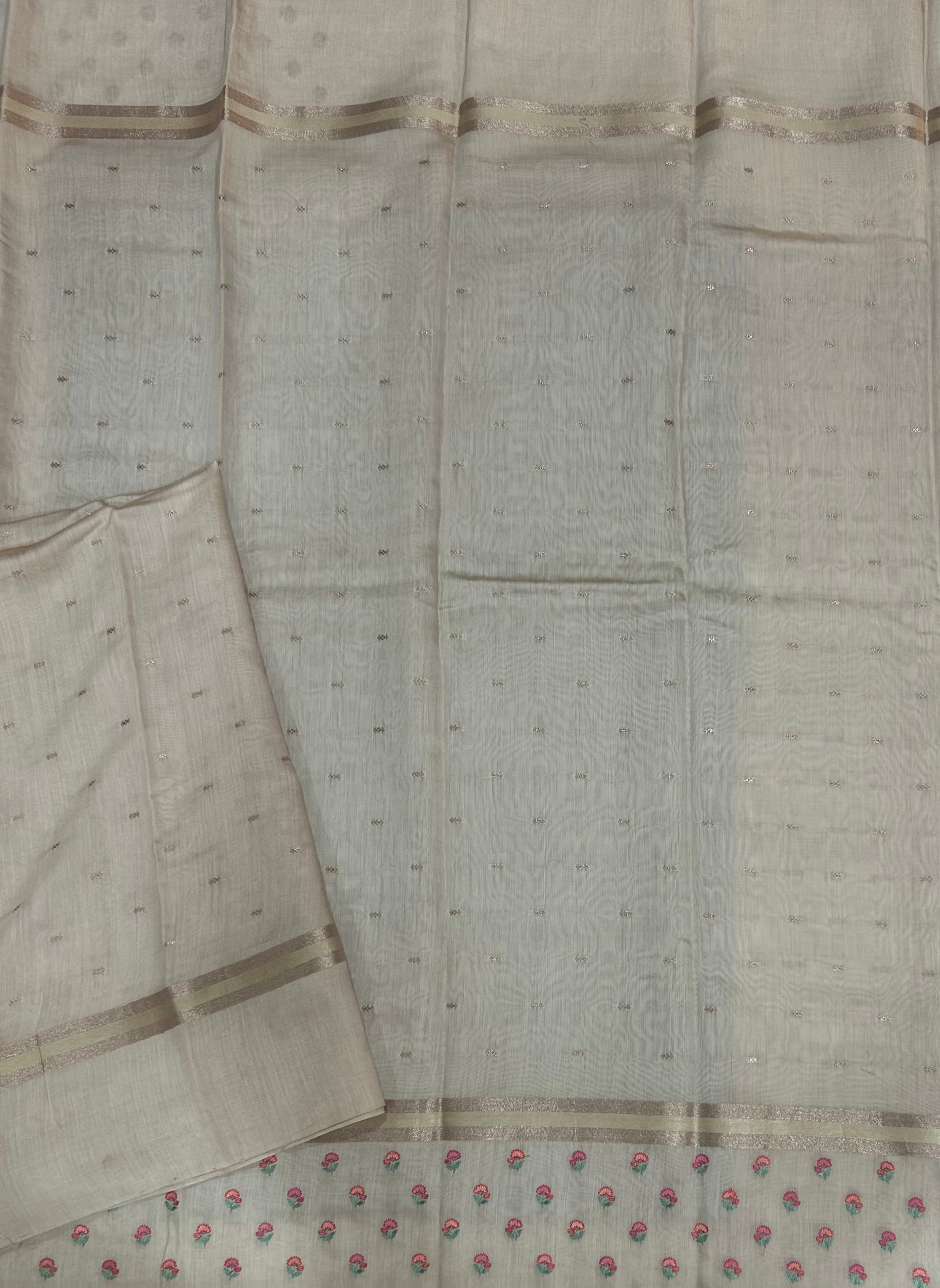 Beige embrodiery butta border soft tussar crepe 104 saree